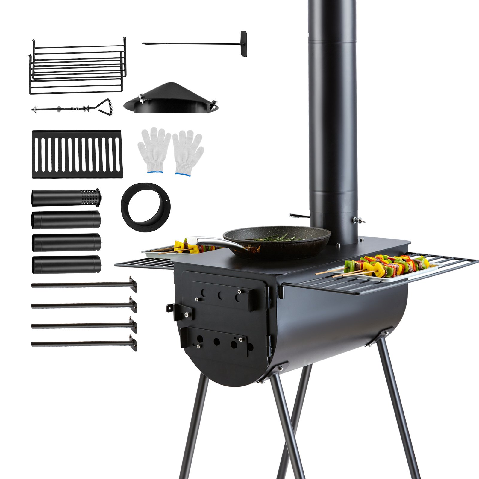 En Acier Allié, Poêle À Bois De Tente Portable Pour Chauffage Et Cuisine Au Camping, Avec 8 Tuyaux