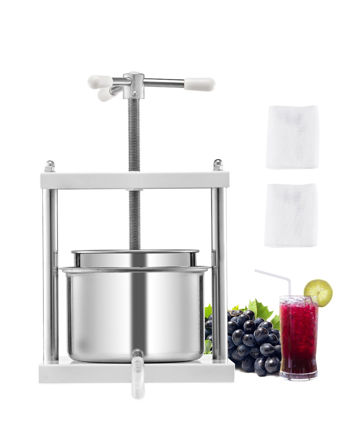 Pressoir À Fruits Manuel 5 L, Presse À Jus Et Vin Avec 2 Barils En Acier Inoxydable, Pour Cuisine Et Maison
