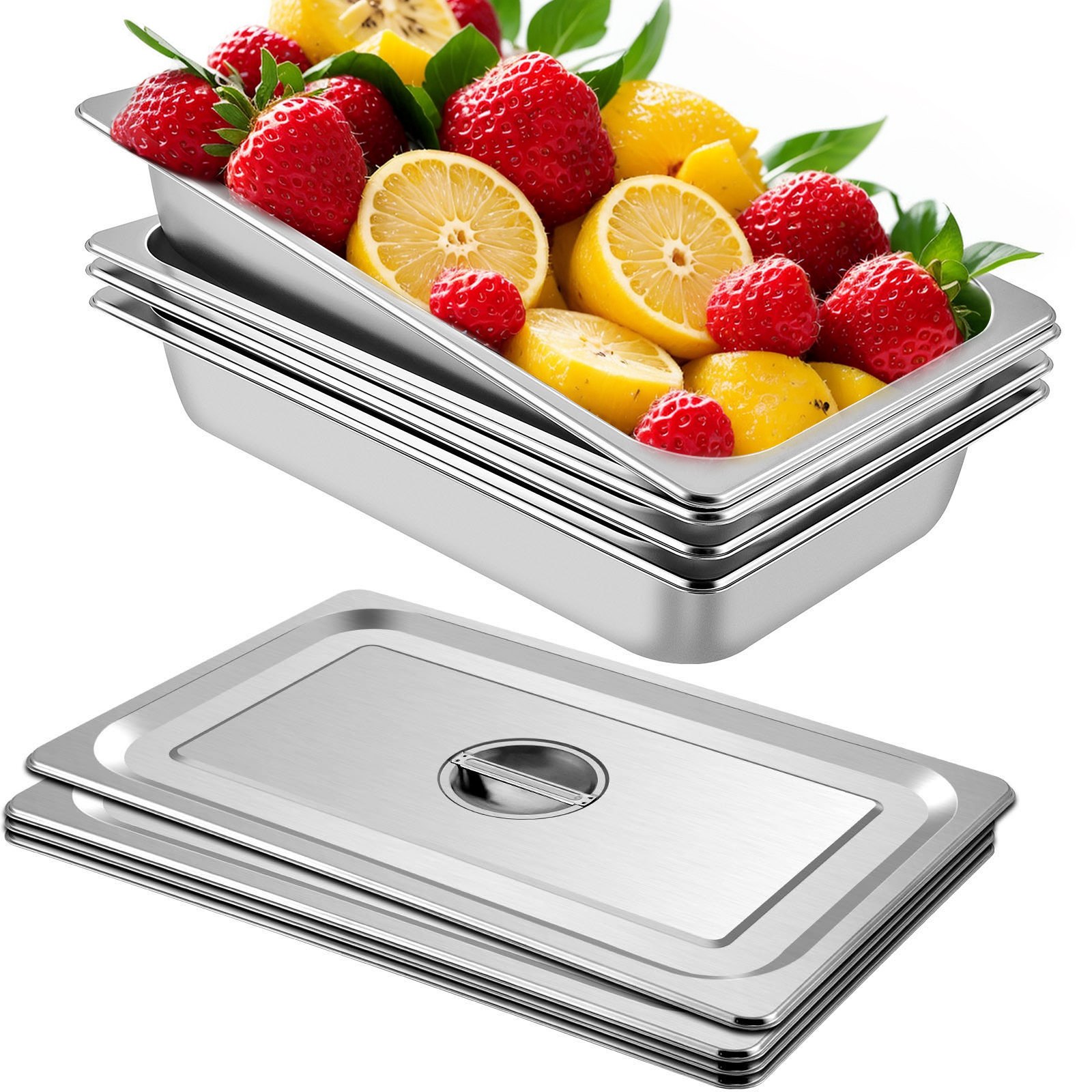 Bac Gastro Inox Avec Couvercle, Plat À Four Alimentaire 53,7x33x9,5 Cm, Lot De 4 Pour Cuisine Et Restaurant