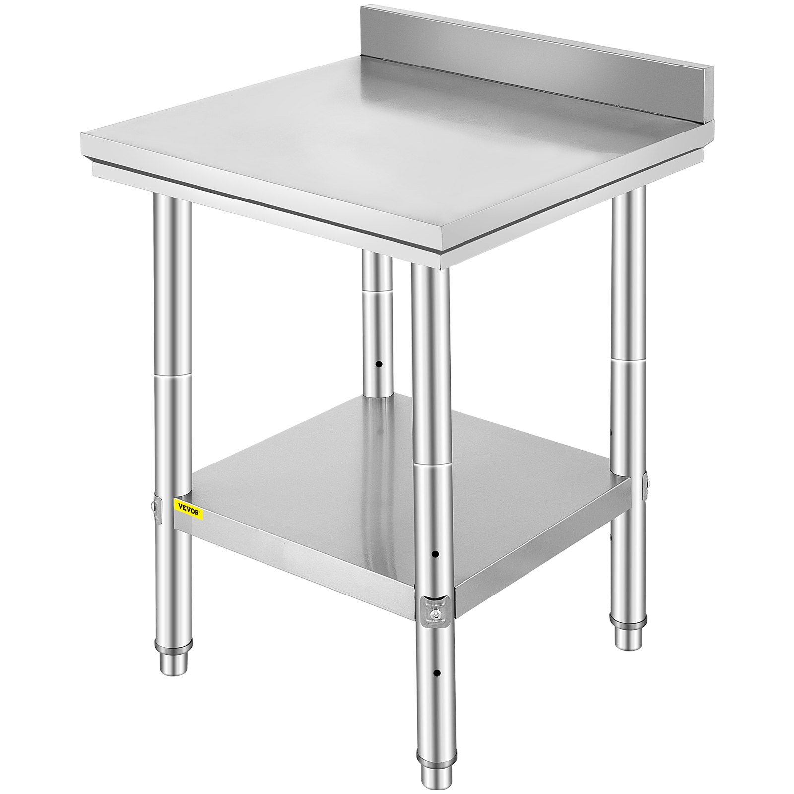 Table De Travail Inox 60x60x88 Cm, Plan De Travail Cuisine À 2 Niveaux Avec Étagère Réglable Et Dosseret