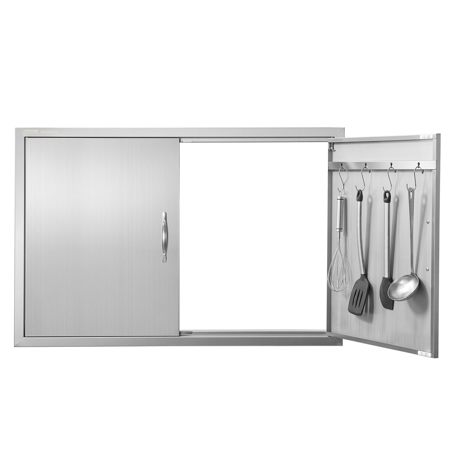 Accès Pratique Porte Barbecue Double En Inox 99x66 Cm Avec Poignée Et Crochets Pour Îlot De Cuisine Extérieure