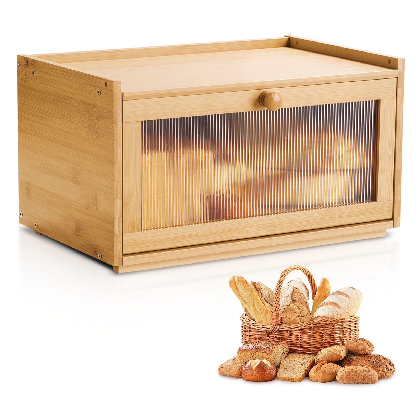 Facile À Nettoyer, Boîte À Pain En Bois Naturel, Grande Capacité Ventilée Pour Comptoir De Cuisine