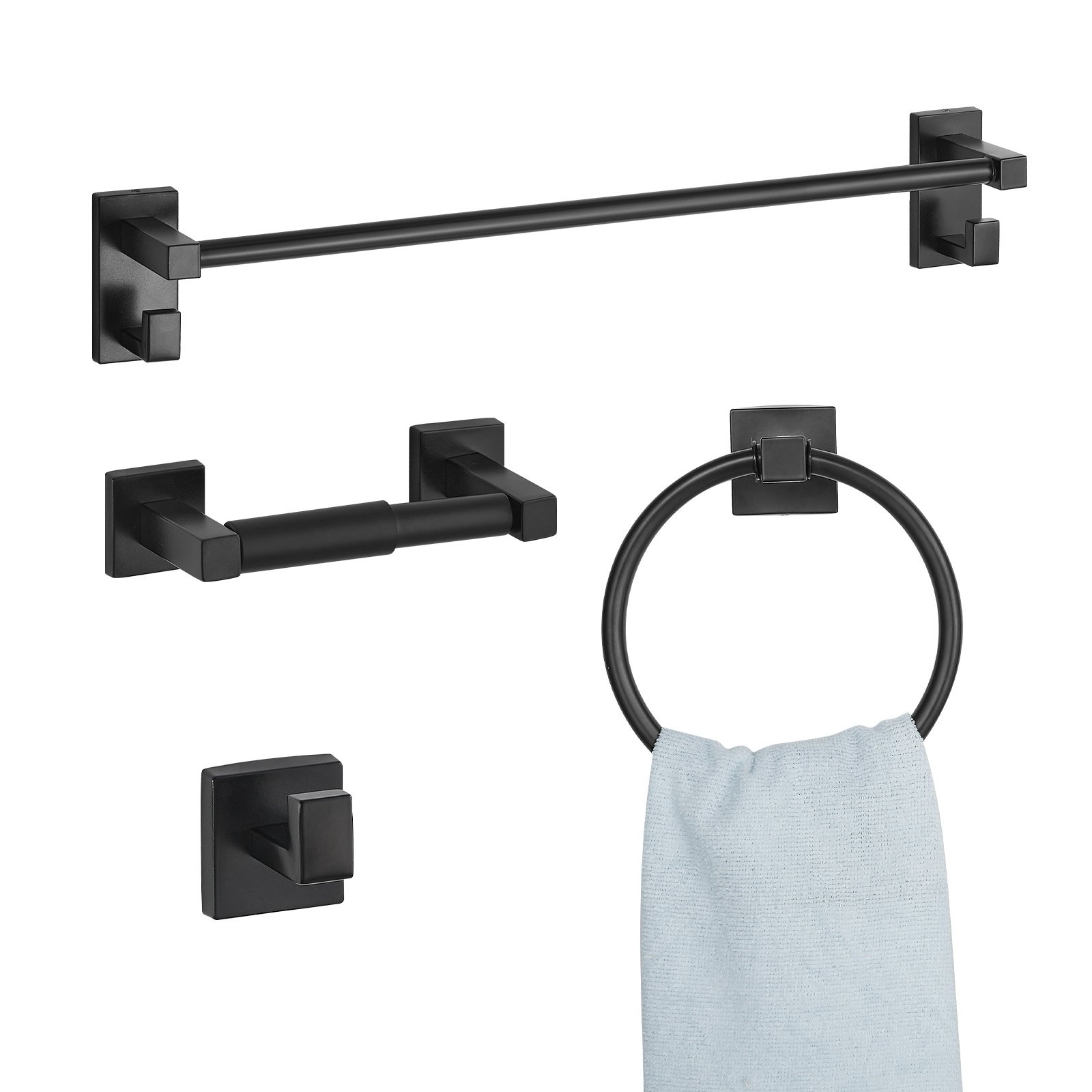 Noir Mat, Ensemble Accessoires De Salle De Bain 4 Pièces En Inox Avec Porte-serviettes 59,5 Cm Et Porte-papier Mural