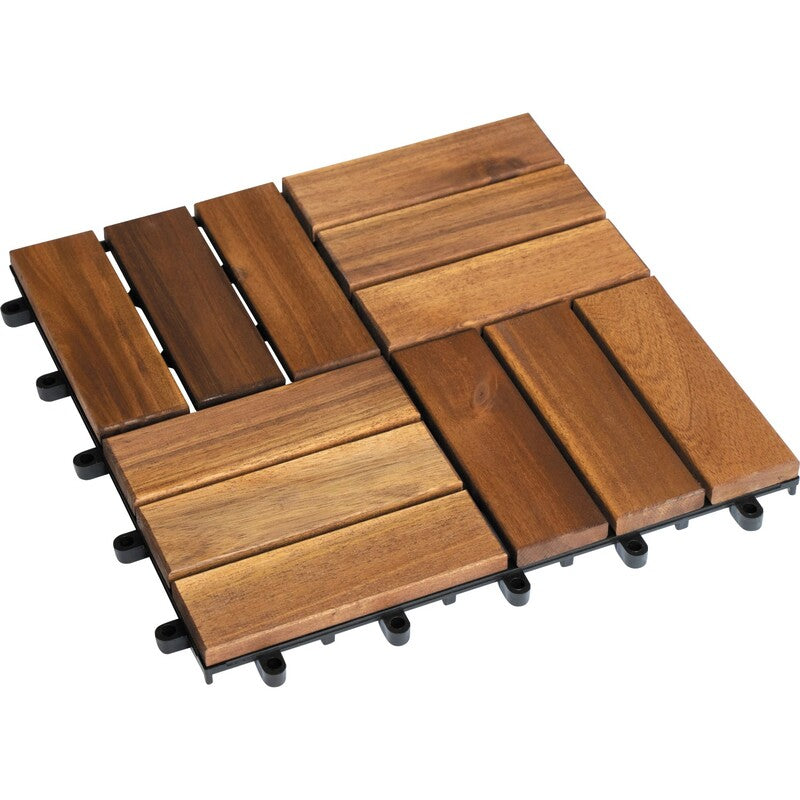 [neuwertig] B-ware Klickfliese Akazie 12slats Terrassenfliese Holzfliese Natur Unbehandelt 30x30cm