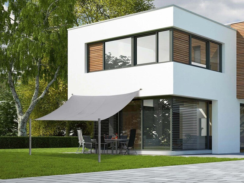 [neuwertig] B-ware Sonnensegel Neptun Beach Quadrat 360cm X 360cm Silbergrau Sonnenschutz Garten