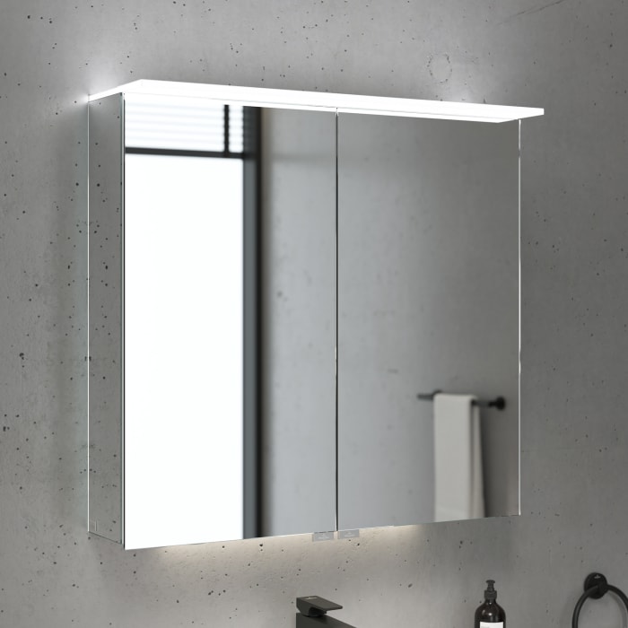 Villeroy & Boch Taro Spiegelschrank 80,7 Cm Mit 2 Türen, Lichtsegel, Waschplatzbeleuchtung Und Vergrößerungsspiegel