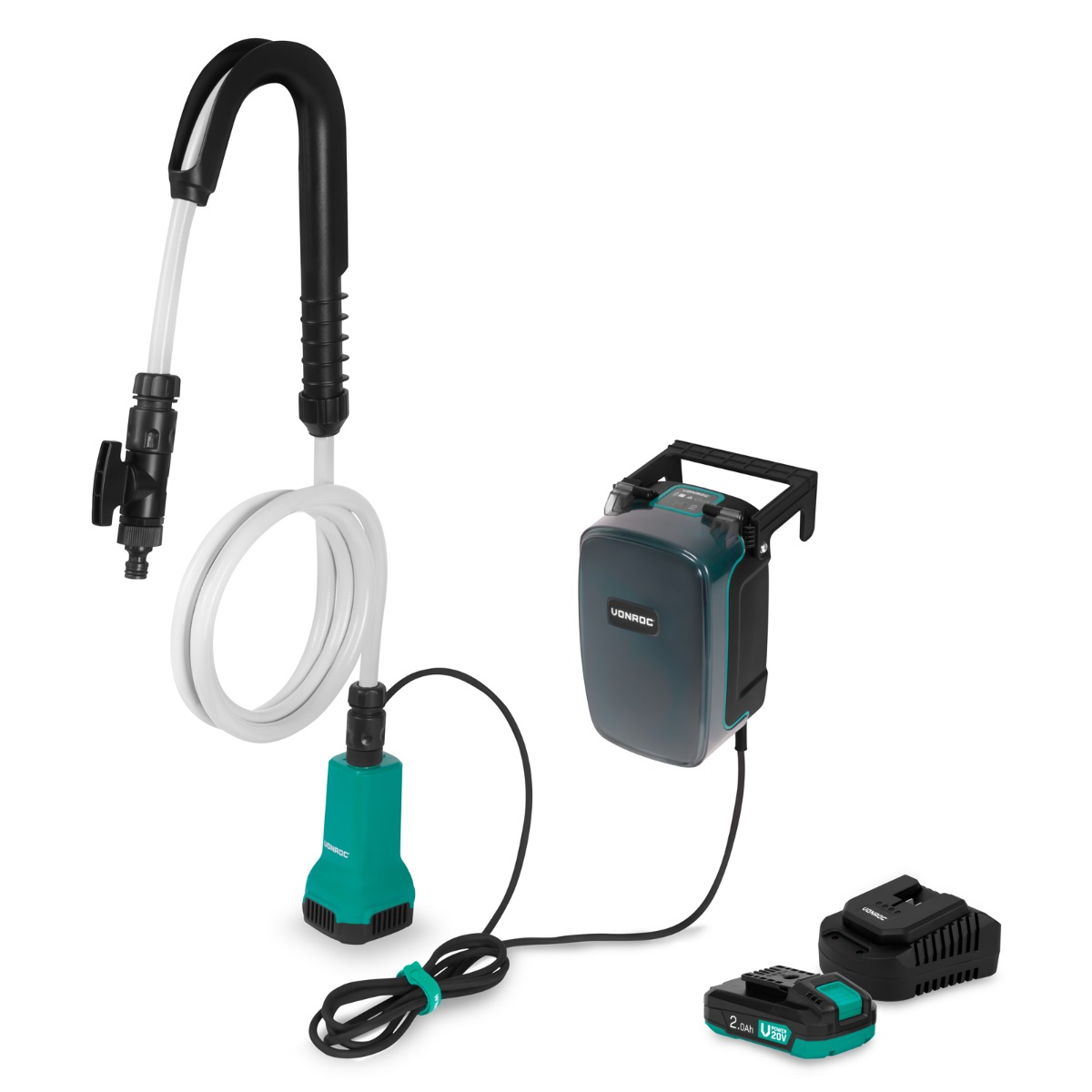 Vonroc - Akku-regentonnenpumpe 20v - 80w - 1800 L/h - 1,75 Bar Inklusive 2,0ah Akku Und Ladegerät