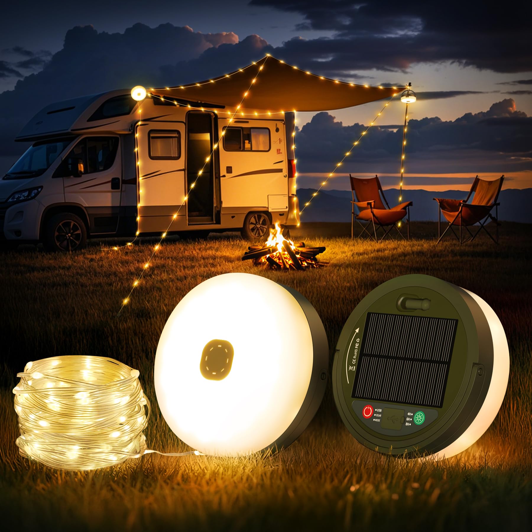 4-in-1 Led-lichterkette Für Camping (10 M, Auf Einer Rolle)