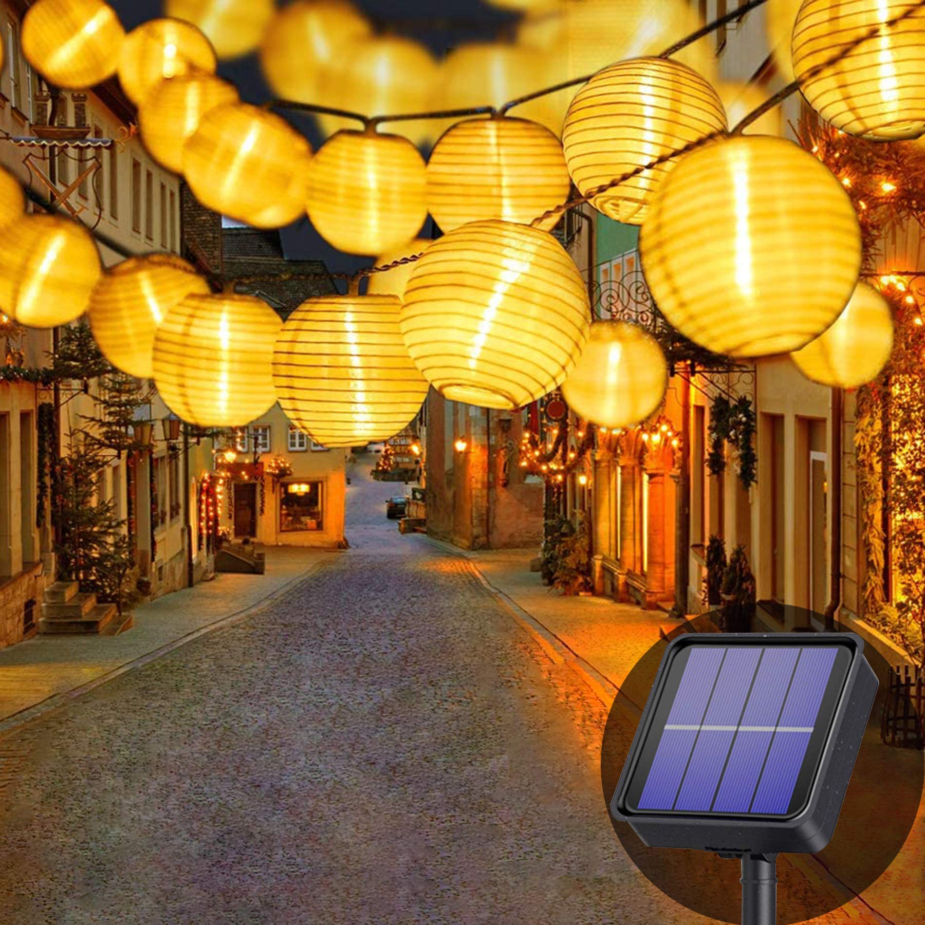 Solarbetriebene Lichterkette Für Den Außenbereich, 6,5 M, 30 Led-laternen, 8 Modi, Wasserdicht, Für Garten, Balkon, Terrasse, Hochzeit, Weihnachten, Party (warmweiß) [energieklasse A+++]