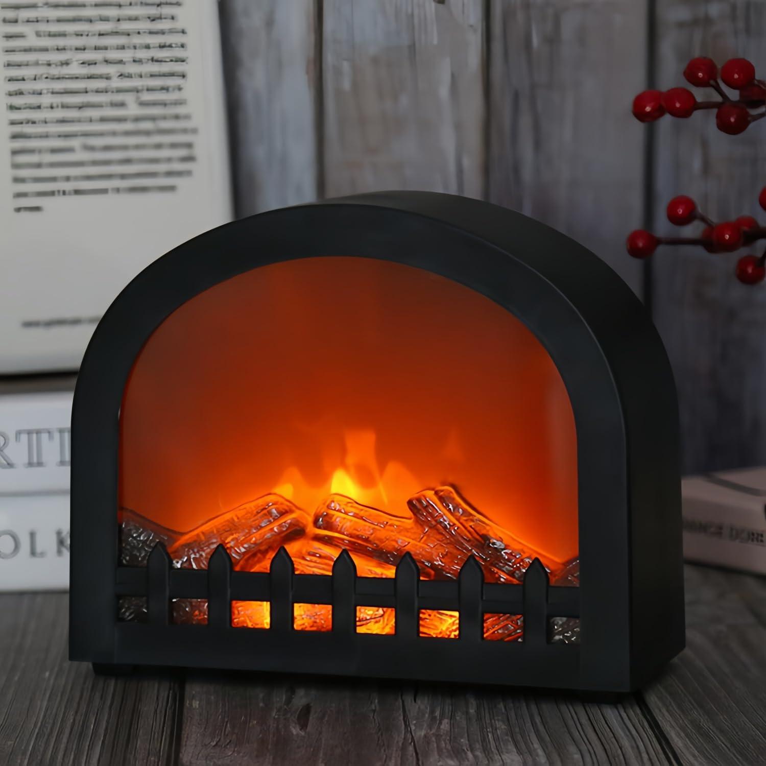 Dekorative Kaminlaterne Mit Led-flammeneffekt (simuliert) – Usb- Und Batteriebetrieben – Flammenlose Stimmungsleuchte – Mini-dekorationsartikel