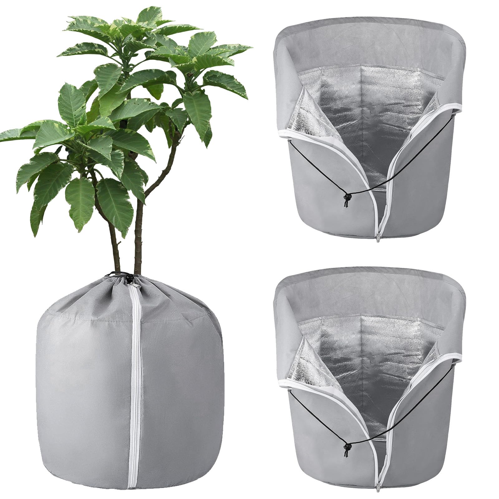 Schutz Für Blumentöpfe Im Freien – Set Mit 2 Frostsicheren Schutzhüllen Für Topfpflanzen (45 X 50 Cm) – Frostschutz Mit Kordelzug Und Reißverschluss – Für Pflanzen, Sträucher Und Bäume
