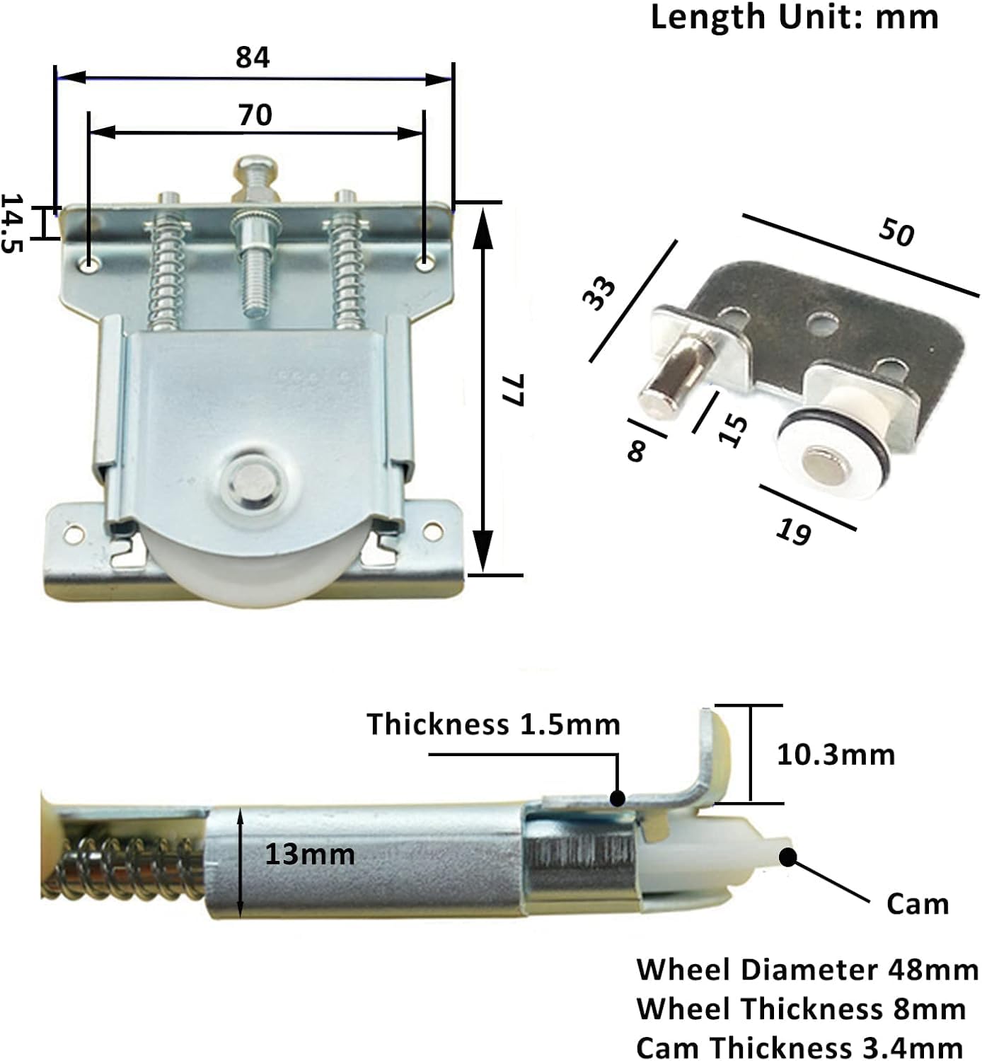 Set Mit 2 Schiebetürrollen Für Kleiderschränke, Möbelgleitrollen, Gleitset Für Schrank- Und Vitrinentüren, Ersatzrolle, Tragkraft 30 Kg