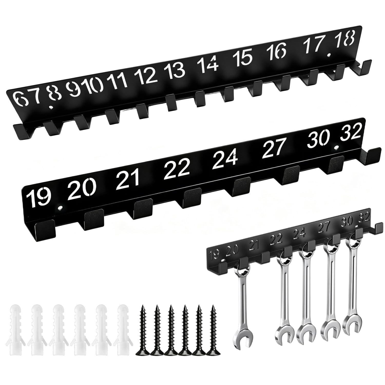 Set Mit 2 Nummerierten, Wandmontierten Werkzeughaltern Für Die Garage (schwarz)