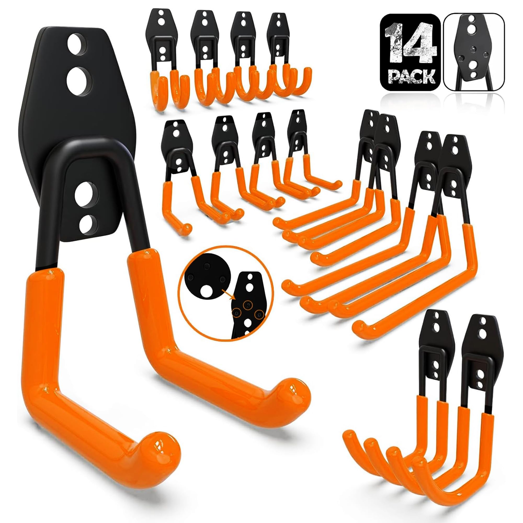Set Mit 14 Wandhaken (orange) Zur Aufbewahrung In Garten Und Werkstatt Aus Robustem Stahl