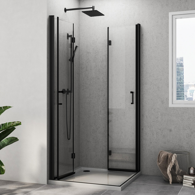 Duschkabine Schwarz 120x75 Cm Eckeinstieg Falttür Duschabtrennung Drehfalttür Dusche 6mm Nano Beschichtung Esg Glas Faltbare Duschwand Höhe 195cm