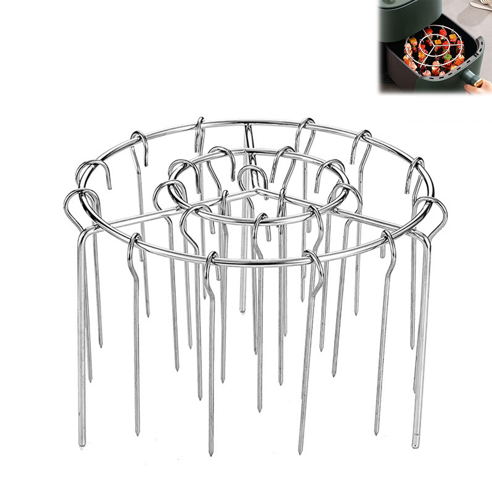 Vertikaler Grillrost Aus Edelstahl Für Heißluftfritteuse Und Backofen – Inklusive 36 Metallspießen – Innenmaße 10 × 18 Cm – Verstärktes Träg