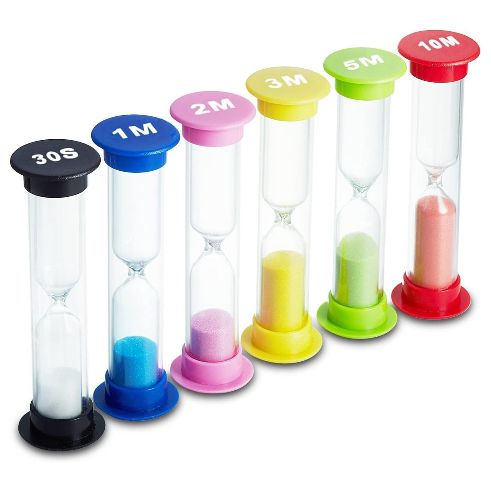 Sanduhr In 6 Farben – Sanduhr-timer 30 Sek. / 1 Min. / 2 Min. / 3 Min. / 5 Min. / 10 Min. (6er-pack). Für Spiele In Der Schule, Zu Hause Ode