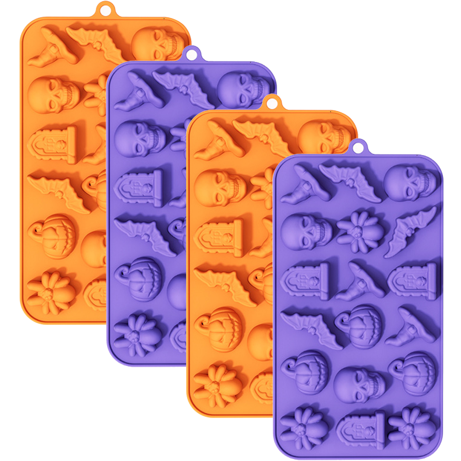 Silikon-halloween-formen Für Schokolade - 4 Stück - 3d-halloween-formen Für Schokolade, Süßigkeiten Und Gummibärchen: Totenkopf, Kürbis, Fle