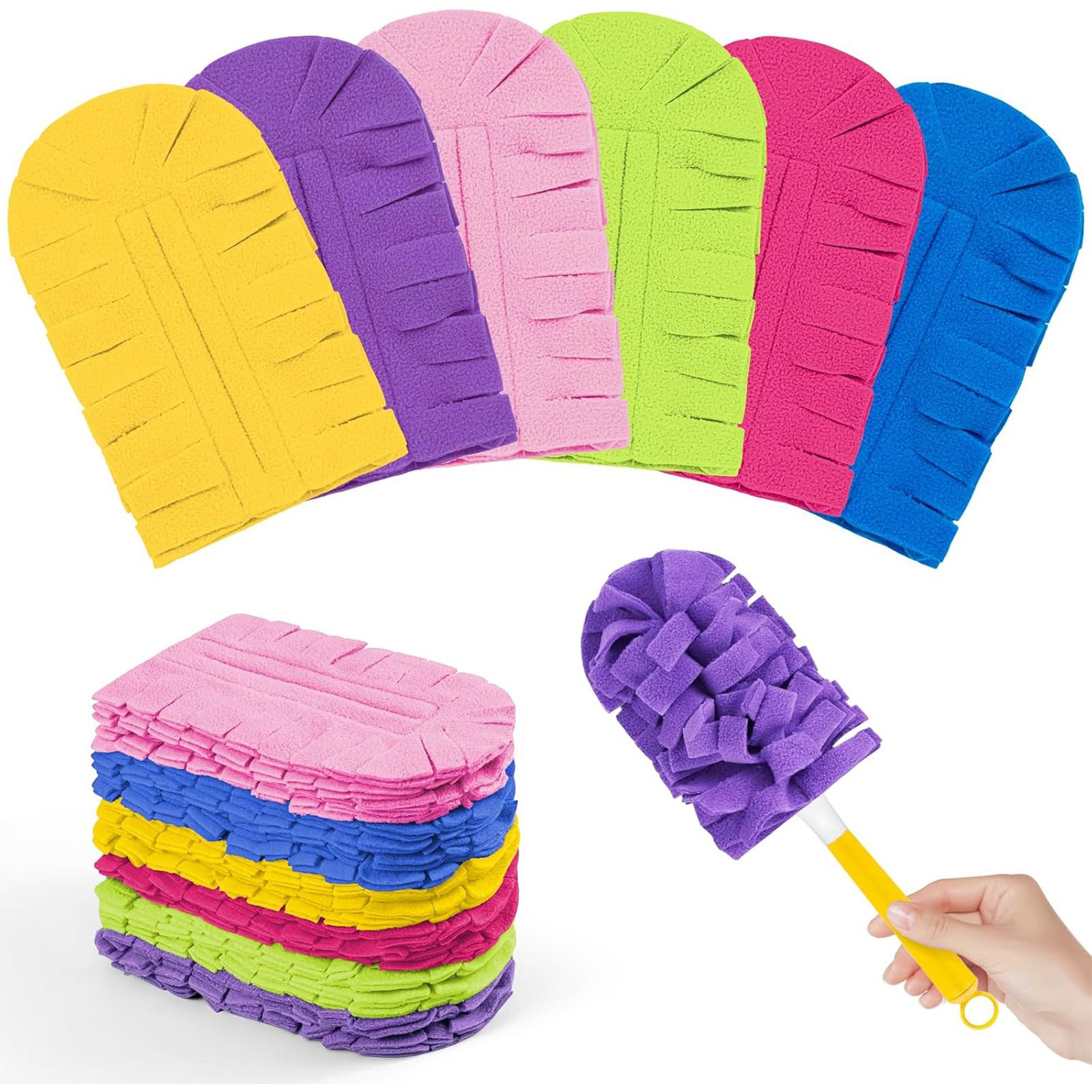 12-teiliges Set Wiederverwendbarer Mikrofasertücher + 1 Griff – Waschbare Staubpads Aus Fleece – 360°-reinigung Verschiedener Oberflächen –