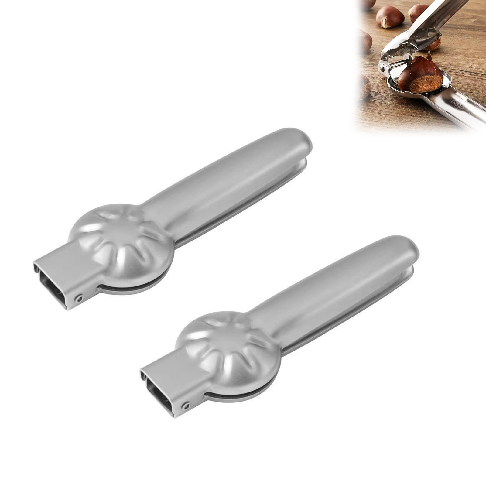 2-teiliger Nussknacker Und -schneider Aus Edelstahl Tragbarer Nussknacker – Küchenhelfer Für Walnüsse – Metallgehäuse – Praktischer Schale