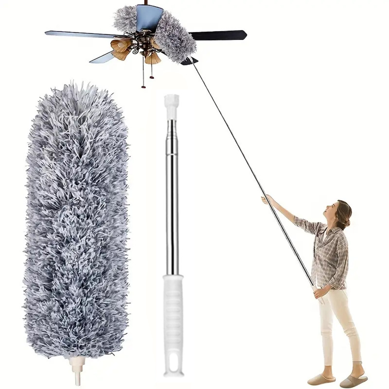 Staubtuch - Mikrofaser-staubtuch Mit Edelstahlgriff - Ausziehbar Von 30 Bis 100 Cm Zur Reinigung Von Deckenventilatoren, Jalousien, Fußleist