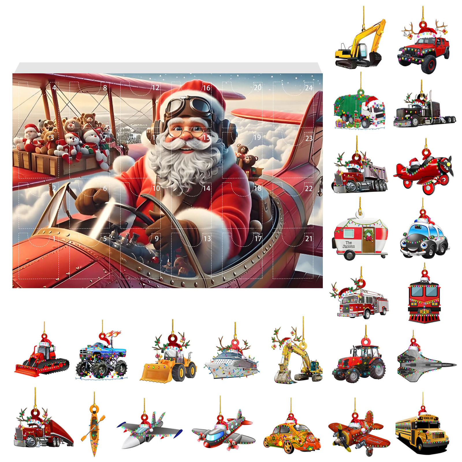 Fahrzeug-adventskalender 2026 – 24-teilige 2d-acryl-hängedekorationen Mit Auto- Und Maschinenmotiven – Ein Tolles Weihnachtsgeschenk Für Fah