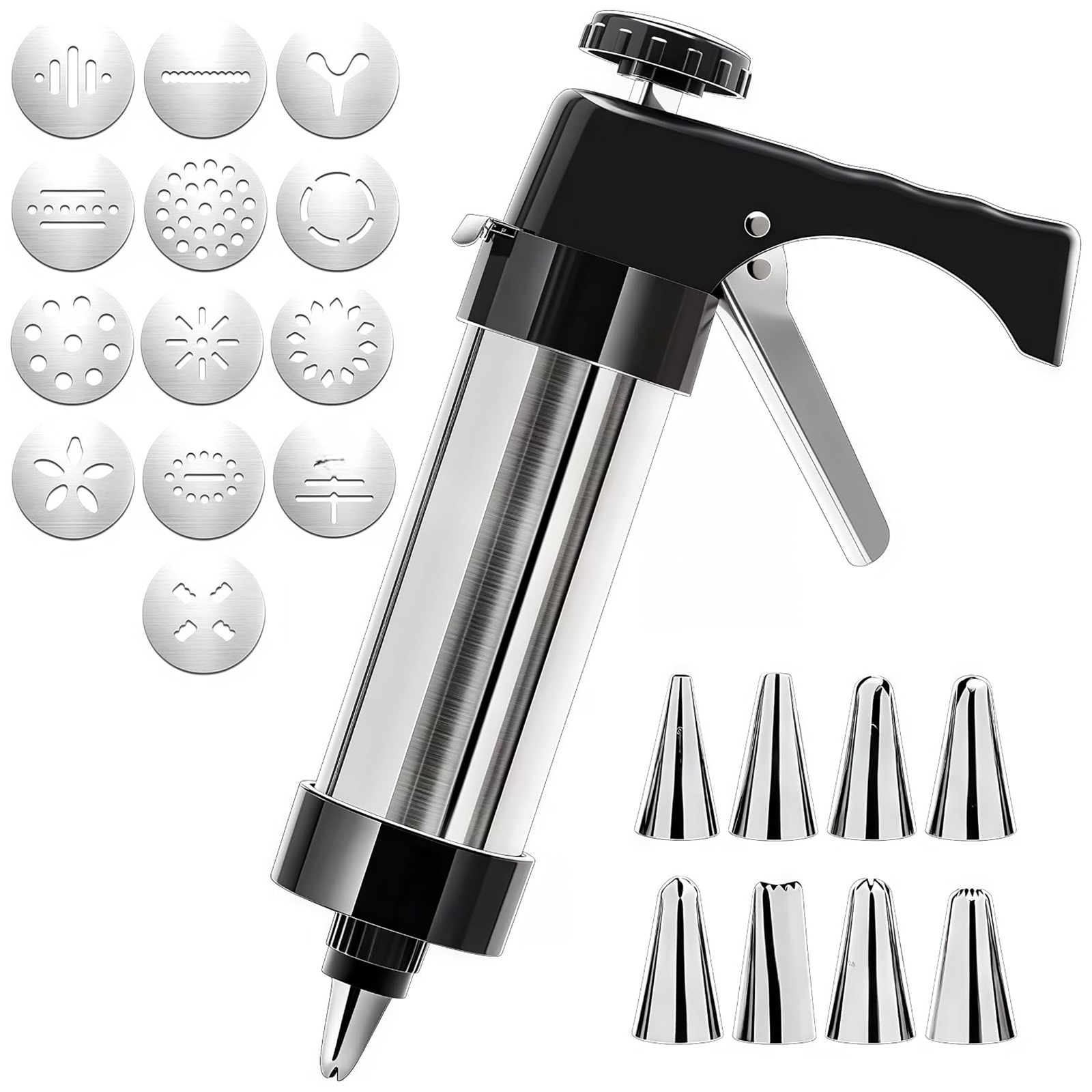 Dekorationsset Mit Edelstahldüsen – 13 Designs – 8 Düsen – Spritzbeutelmaschine Für Kuchen Und Kekse