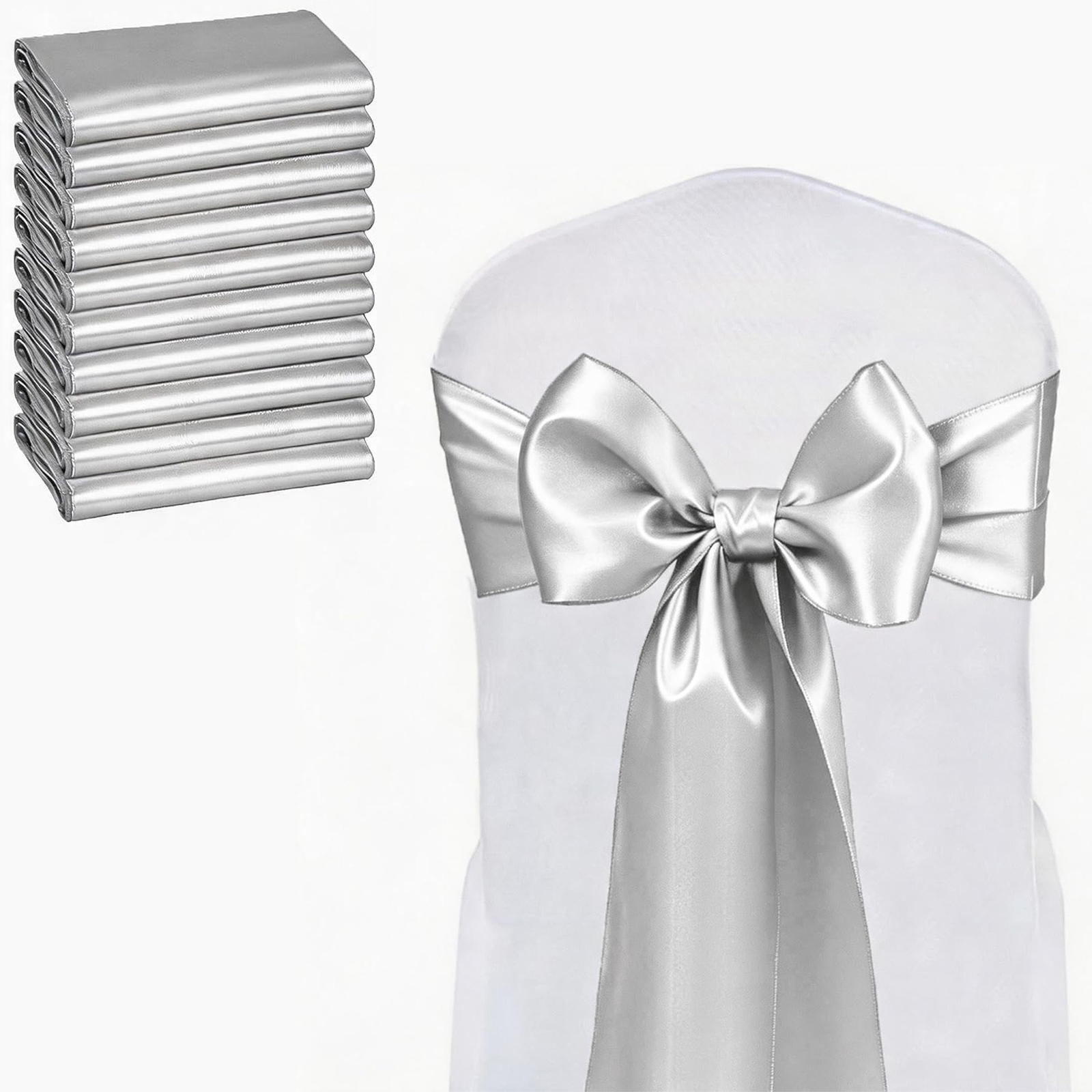 20 Silber-weiße Stuhlschleifen – Satin-stuhlbänder Für Hochzeiten, Geburtstage Und Gender-reveal-partys – Romantische Stuhldekoration Für Fe