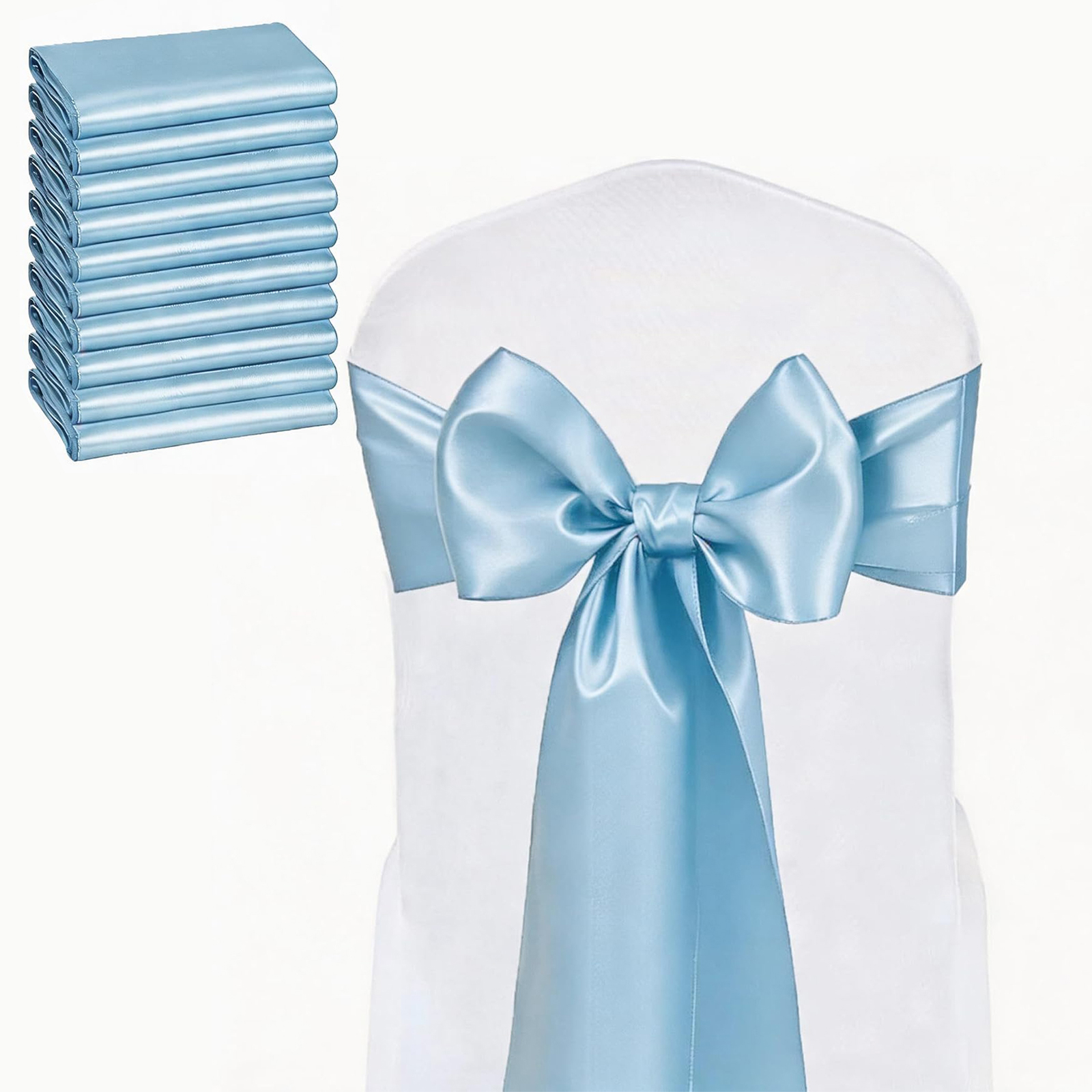 20 Stück Himmelblaue Stuhlschleifen – Satin-stuhlbänder Für Hochzeiten, Geburtstage Und Gender-reveal-partys – Romantische Partydekoration F