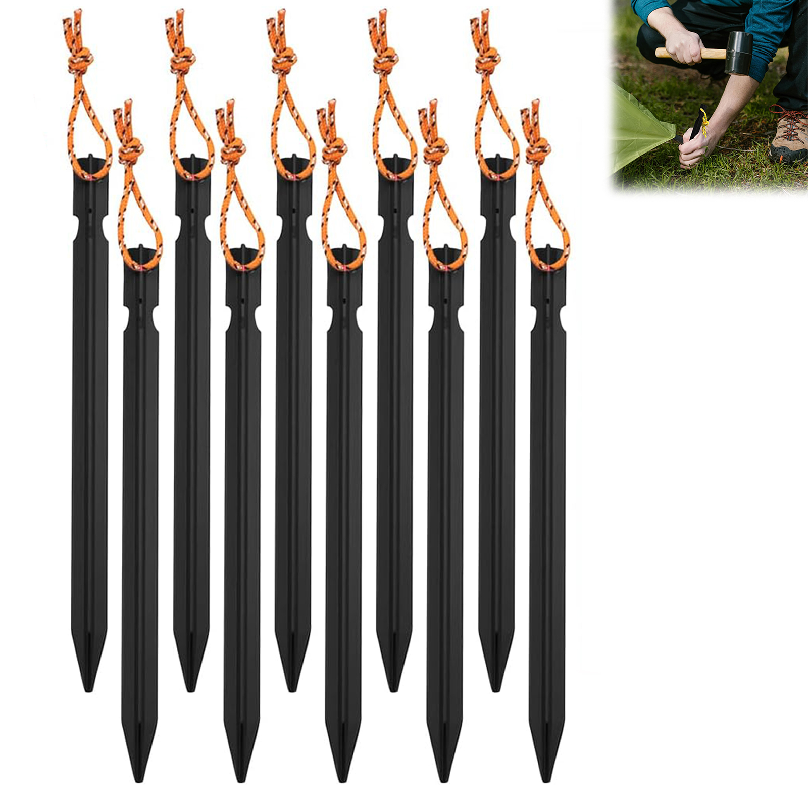 10er-set Zeltstangen – 18 Cm Ultraleichte Aluminium-heringe Mit Reflektierendem Seil Rostfrei – Für Camping, Trekking, Wandern, Hängematte