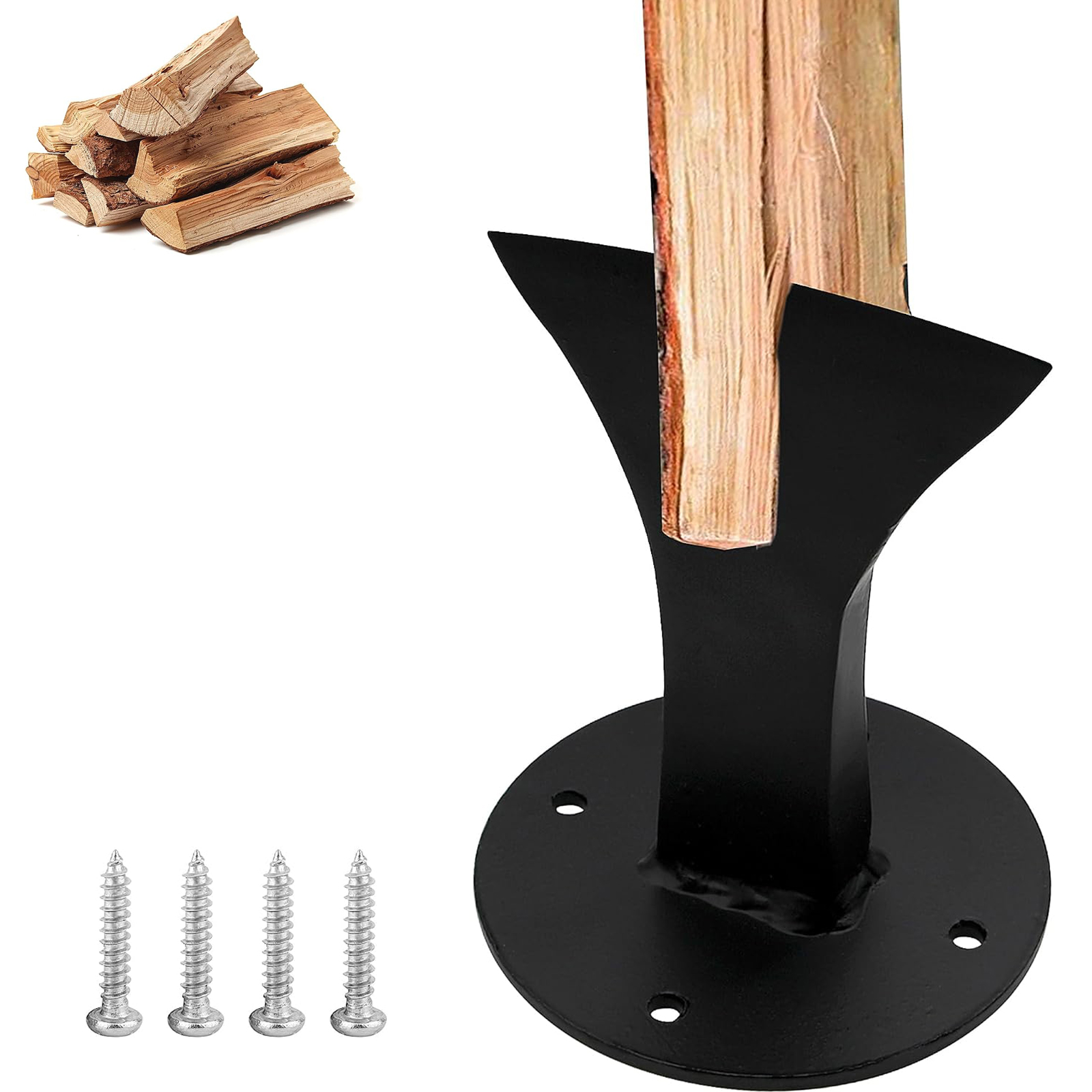 Holzspalter Mit Keilkopf - Geeignet Für Holzöfen, Kamine Und Feuerstellen - Manuell Und Tragbar - Mit Keilkopf - Schwarz - Inklusive Befesti