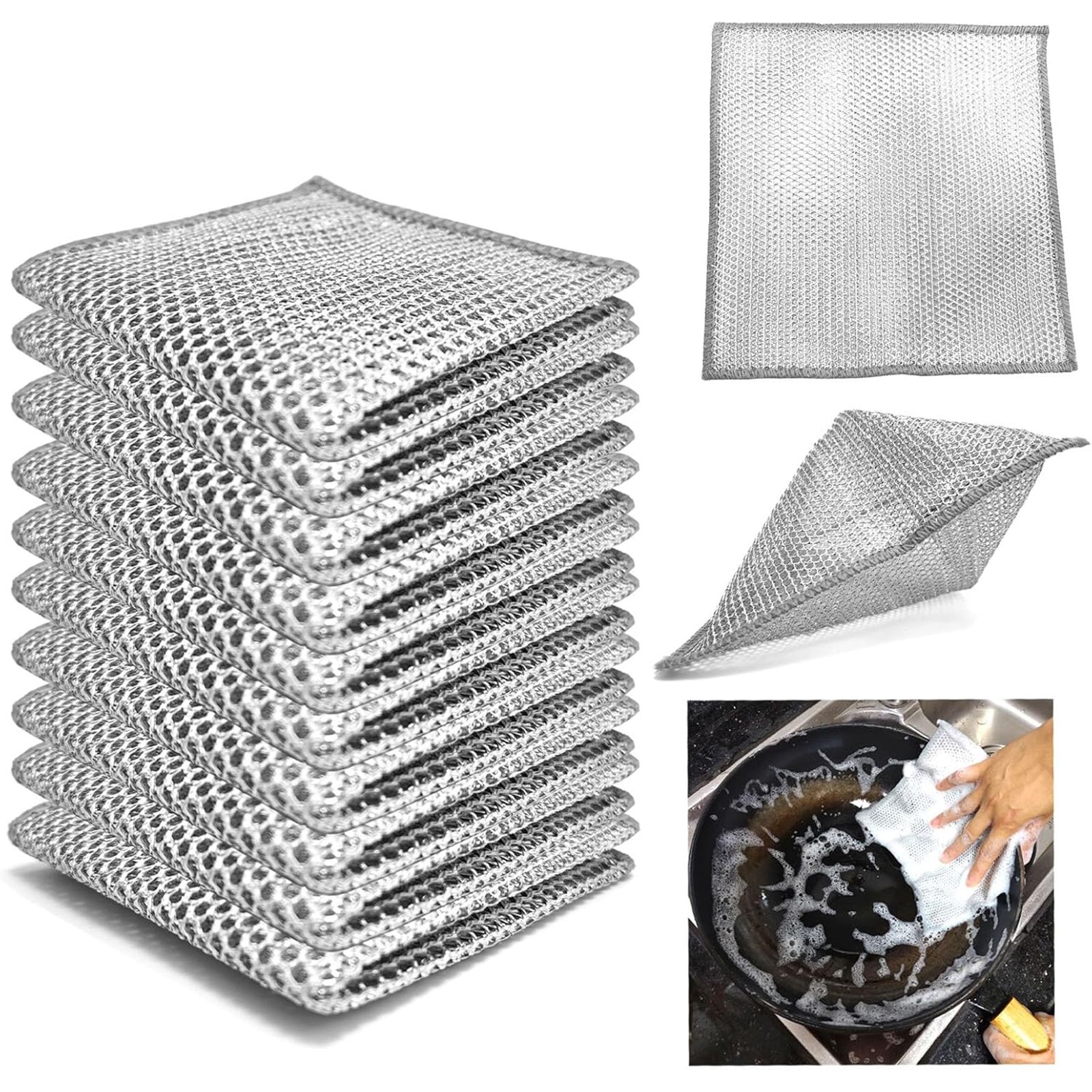 Doppellagiges, Kratzfestes Tuch Mit Metallfäden – Geeignet Für Trockene Und Feuchte Reinigung – Geschirrtuch Mit Metallfäden Zur Reinigung V