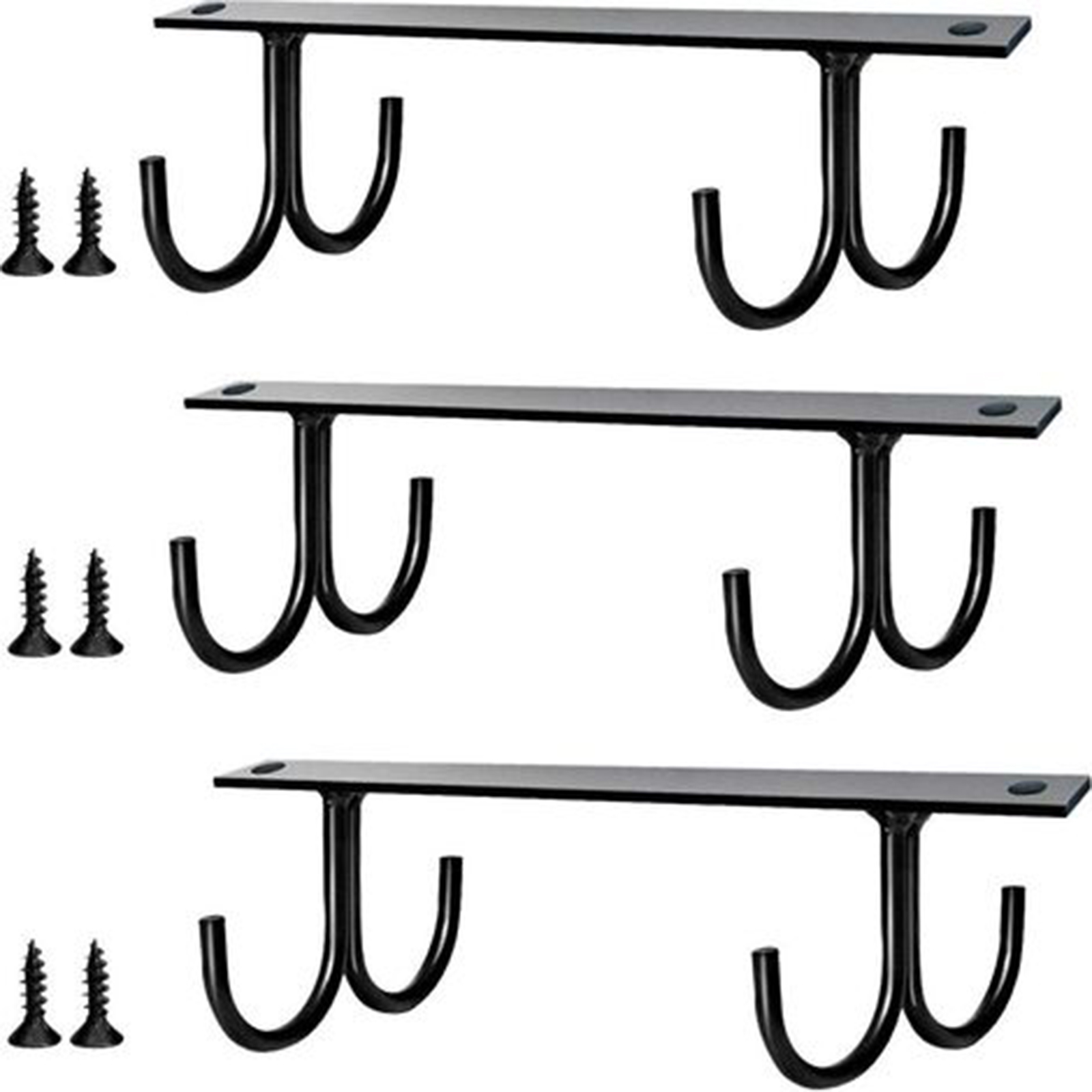 Set Mit 3 Unterbau-becherhaltern (schwarz) – Haken Zum Aufhängen Von Tassen Unter Dem Schrank – Kaffeetassenhalter Mit 12 Haken Für Unter Da