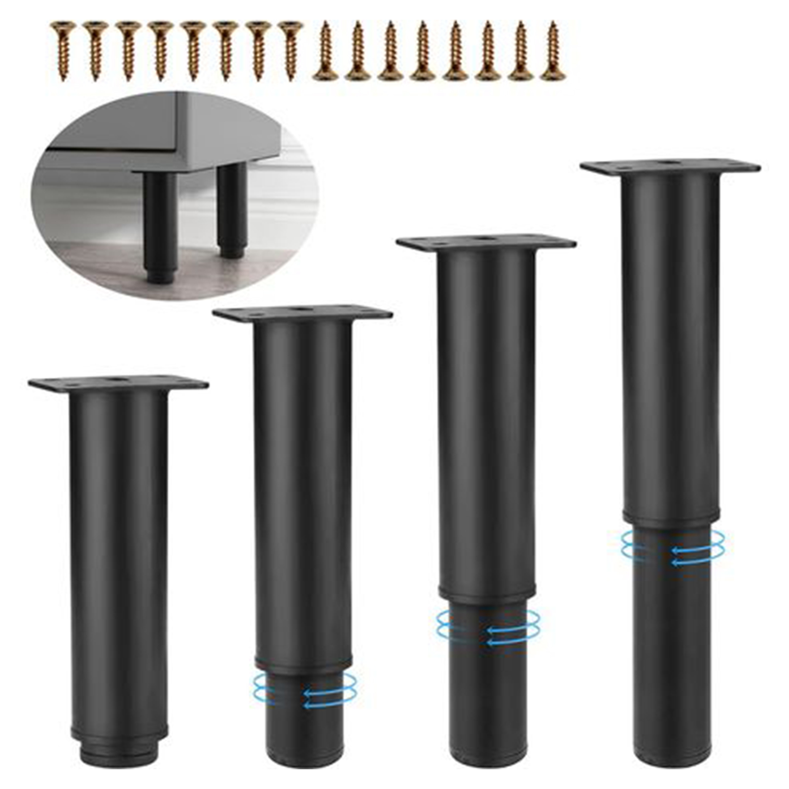 4er-set Verstellbare Möbelfüße (18–30 Cm) – Verstellbare Metall-möbelfüße – Schwarze Verstellbare Füße – Möbelfüße – Badezimmer-schrankfüße