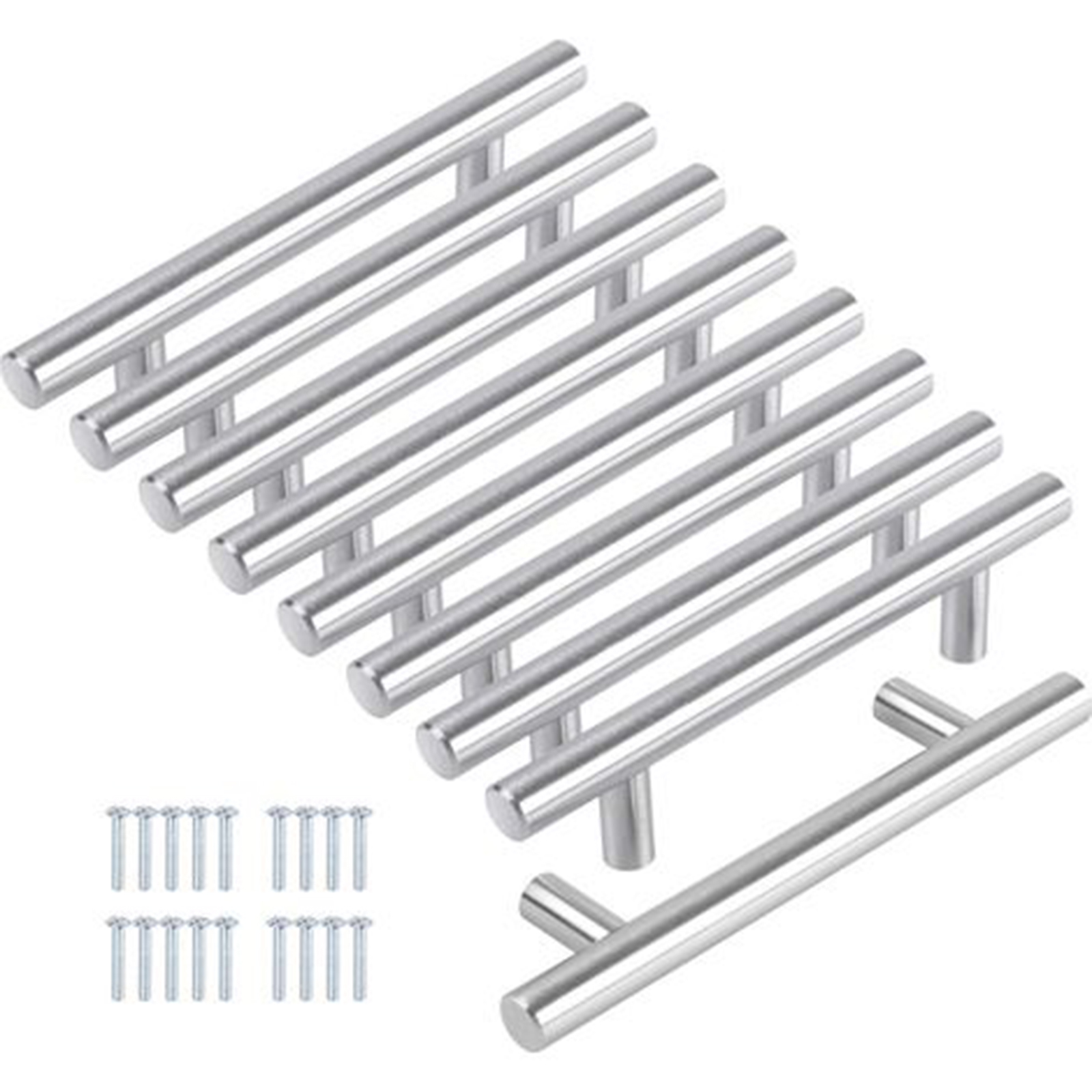 Set Mit 8 Silberfarbenen Edelstahl-küchenschrankgriffen - Küchentürgriffe Mit Einem Lochabstand Von 128 Mm - Abgerundete Griffe Für Schränke