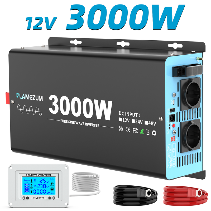 Spannungswandler 12v Auf 230v – Reiner Sinus‑wechselrichter 3000w Dauerleistung 6000w Spitzenleistung – Schutz Vor Überhitzung Und Kurzschluss
