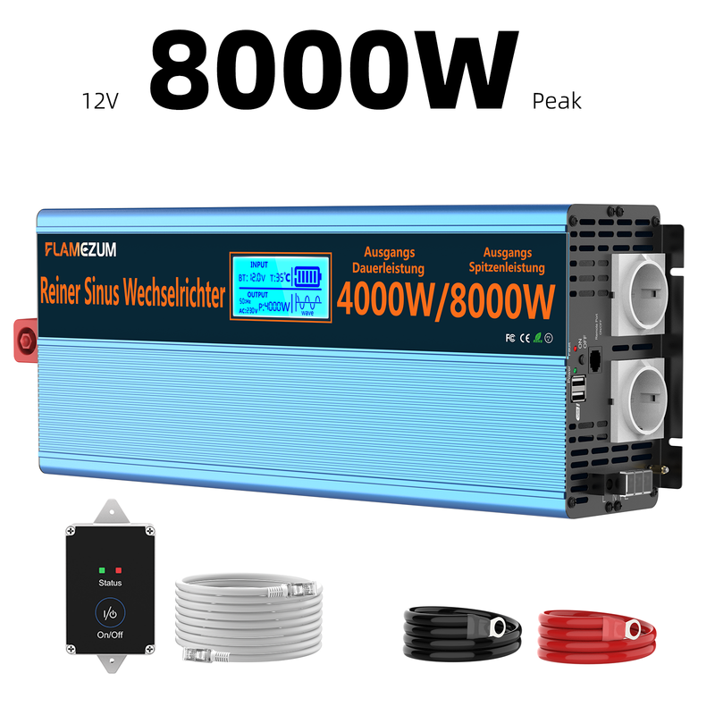Spannungswandler 12v Auf 230v – Reiner Sinus‑wechselrichter 4000w Dauerleistung 8000w Spitzenleistung – Schutz Vor Überhitzung Und Kurzschluss