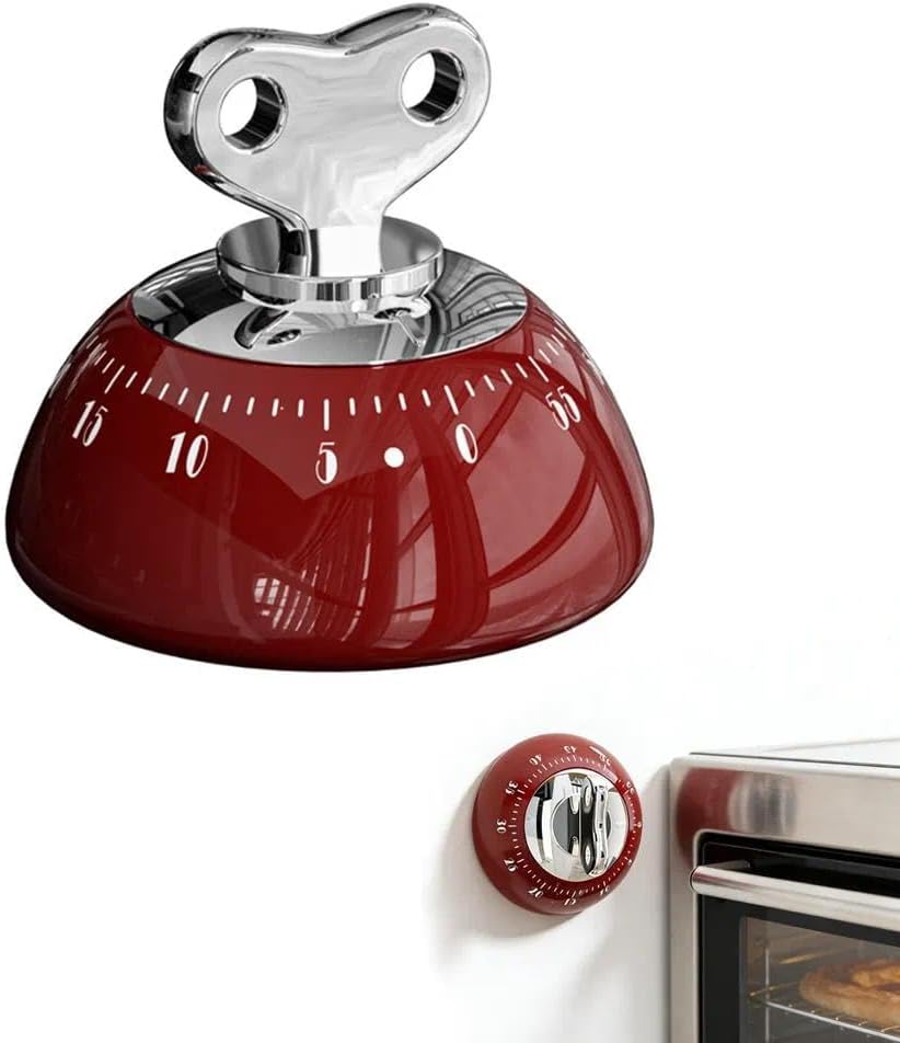Retro-küchentimer Mit Magnetantrieb (rot) – 60 Minuten, Manuelles Aufziehen, Keine Batterien Erforderlich.