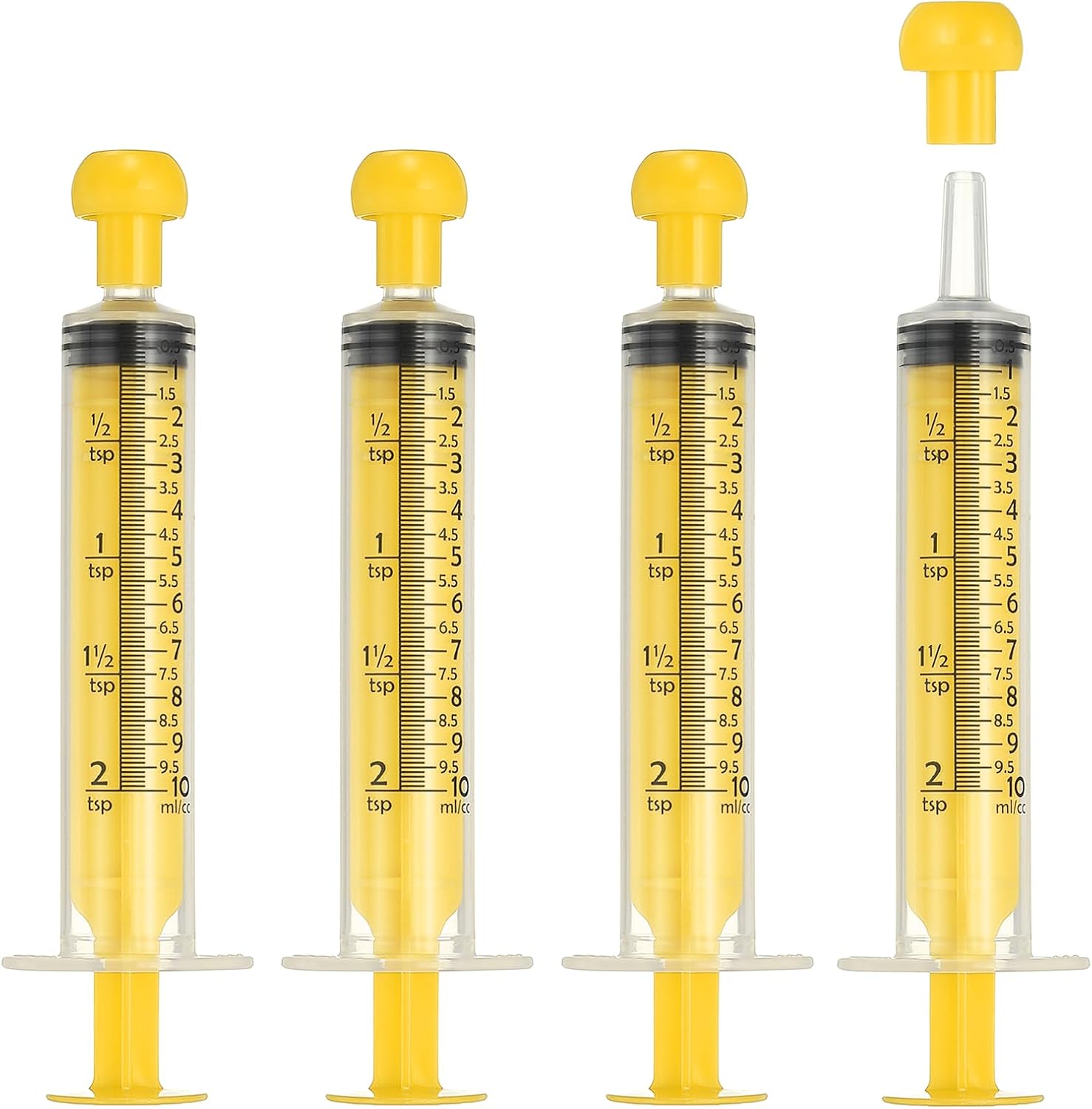 Fütterungsspritze Mit Kappe, Kunststoffspritze Für Flüssiges Tierfutter, Nadelfreies Messwerkzeug, 10 Ml (gelb, 4 Spritzen)