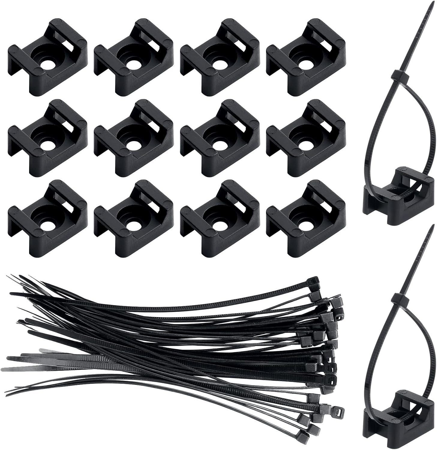 Packung Mit 300 Kabelbinder-befestigungselementen, Schwarze Kabelbinder-montagebasis Mit 300 Schwarzen Nylon-kabelbindern