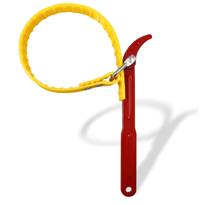 20 Cm Bandschlüssel Verstellbarer Schlauchschlüssel, Multifunktionaler Verstellbarer Ölfilterschlüssel (roter Griff, Gelbes Band)