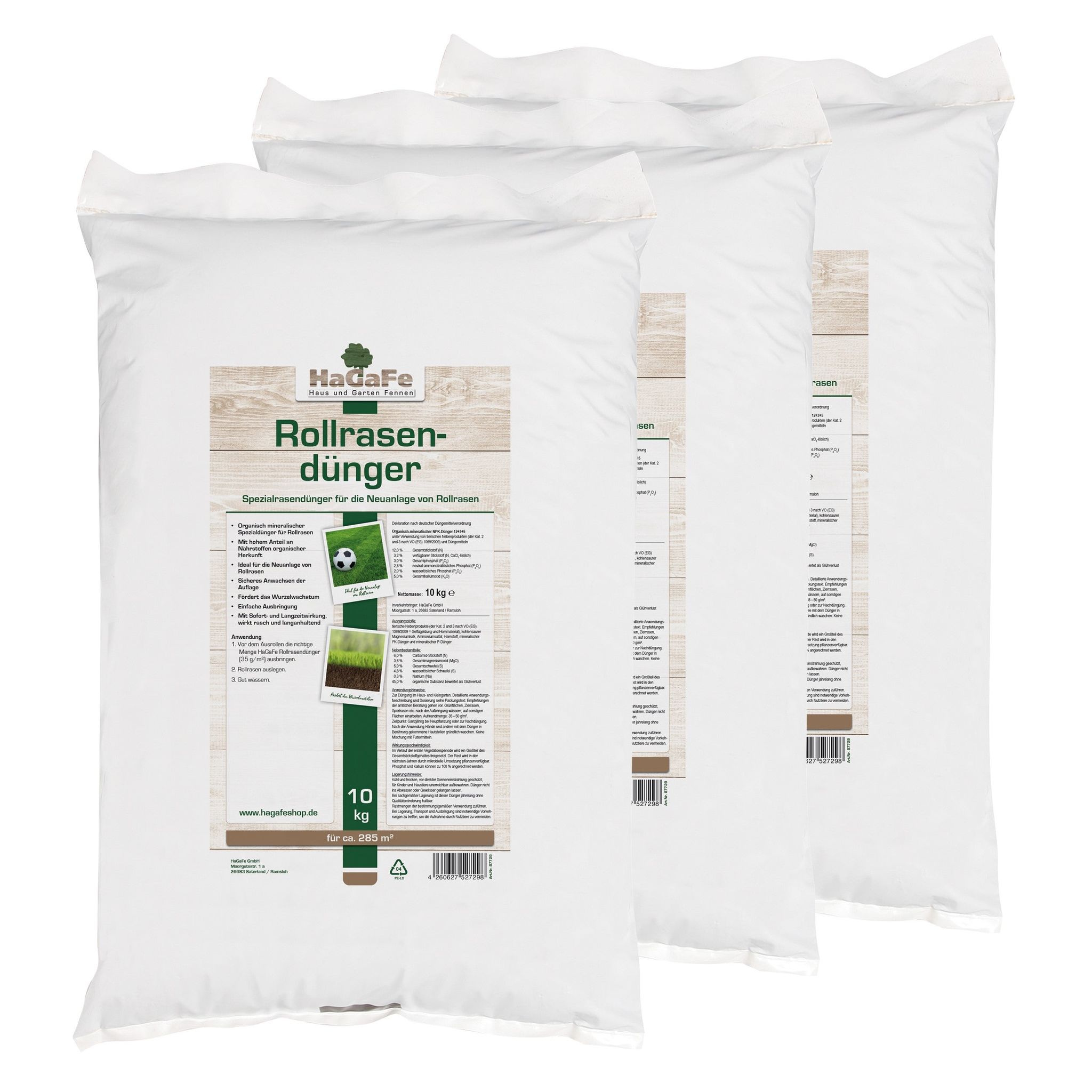 Hagafe Rollrasendünger Für Neuanlagen Rasendünger Für Rollrasen Spezial Dünger 30 Kg (3 X 10 Kg)