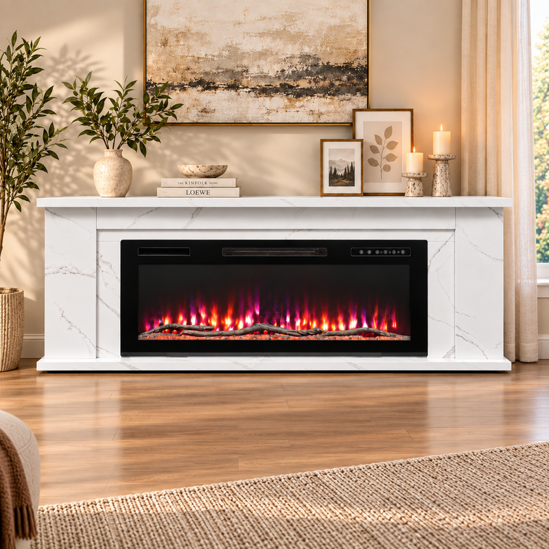Homavo 50" Elektrokamin Mit Schrank, 1000/2000w, App-steuerung, 3d-flamme In 12 Farben, 1–8 Std. Timer, 178×27,5×66cm