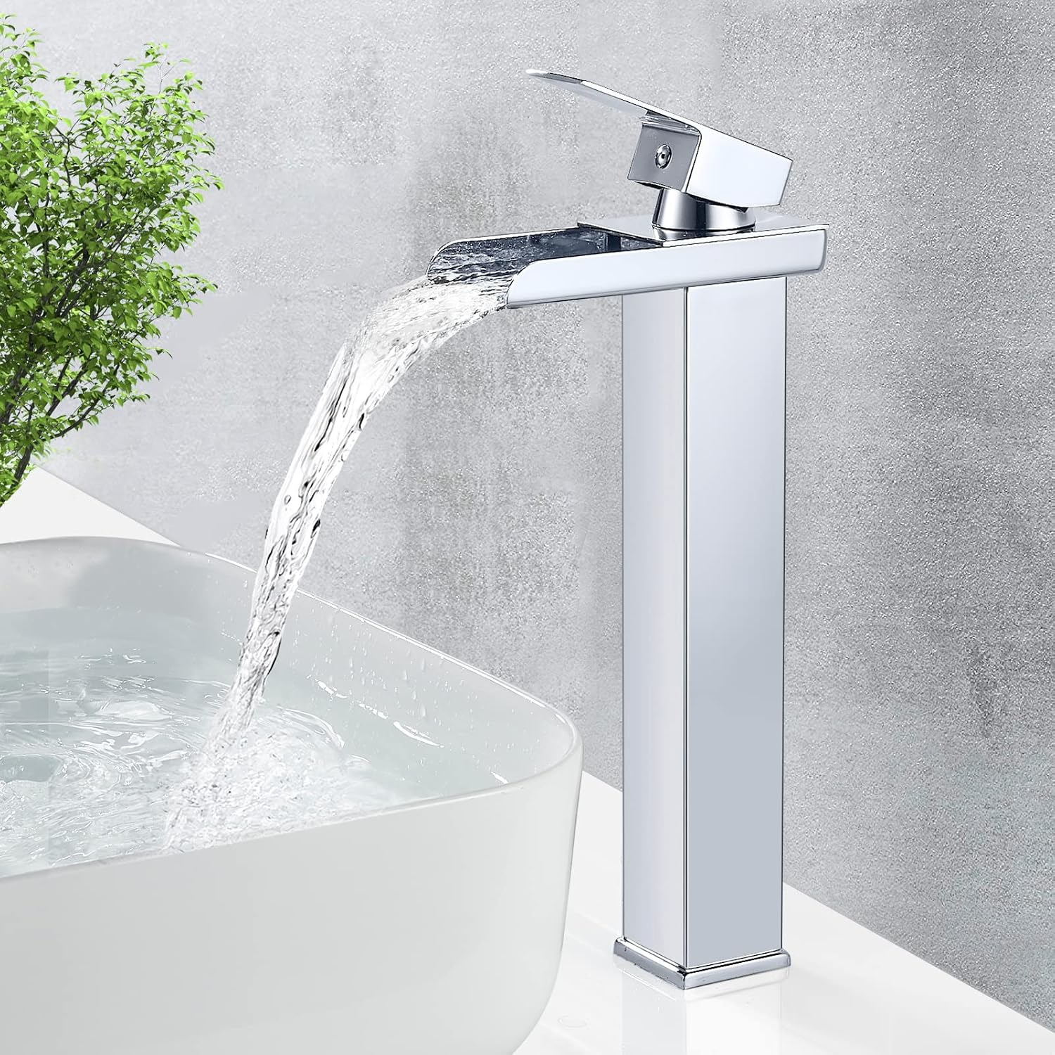 Wasserfall-waschtischarmatur, Moderne Hochwaschtisch-mischbatterie, Hochauslaufarmatur, Messing, Warm- Und Kaltwasser, G 3/8