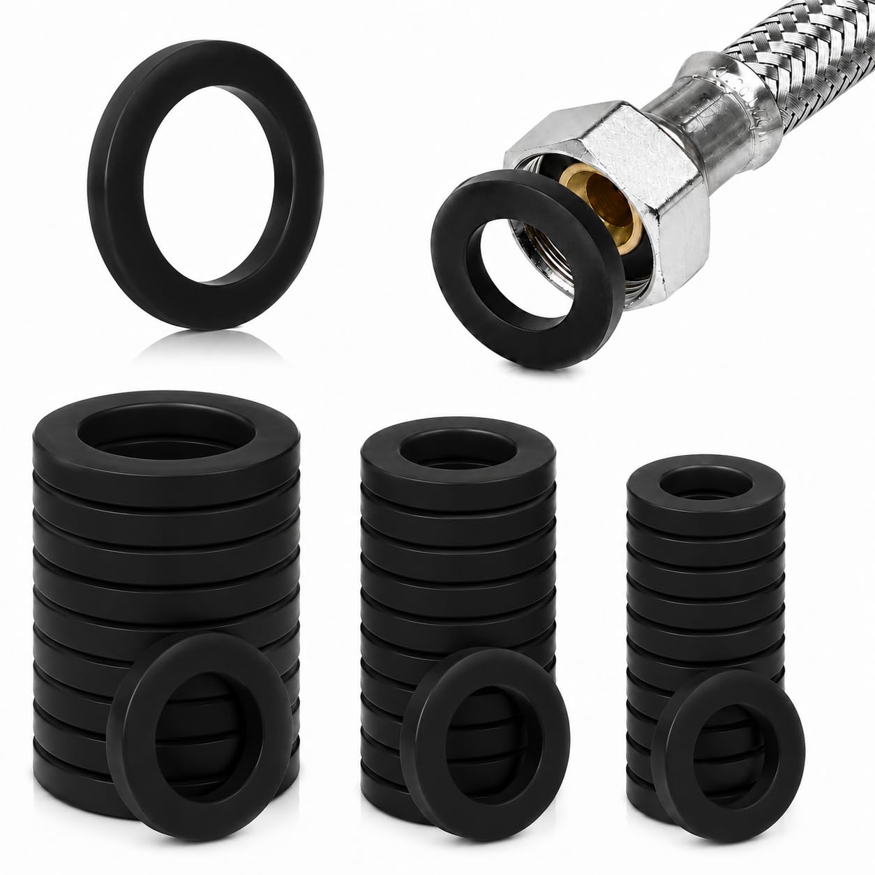 Packung Mit 30 Gummidichtungsscheiben Für Wasserhähne, Toiletten Und Duschen, Flache Dichtungen In Den Größen 19 Mm, 24 Mm Und 30 Mm, Langlebige Dichtungen Für Heimwerkerarbeiten