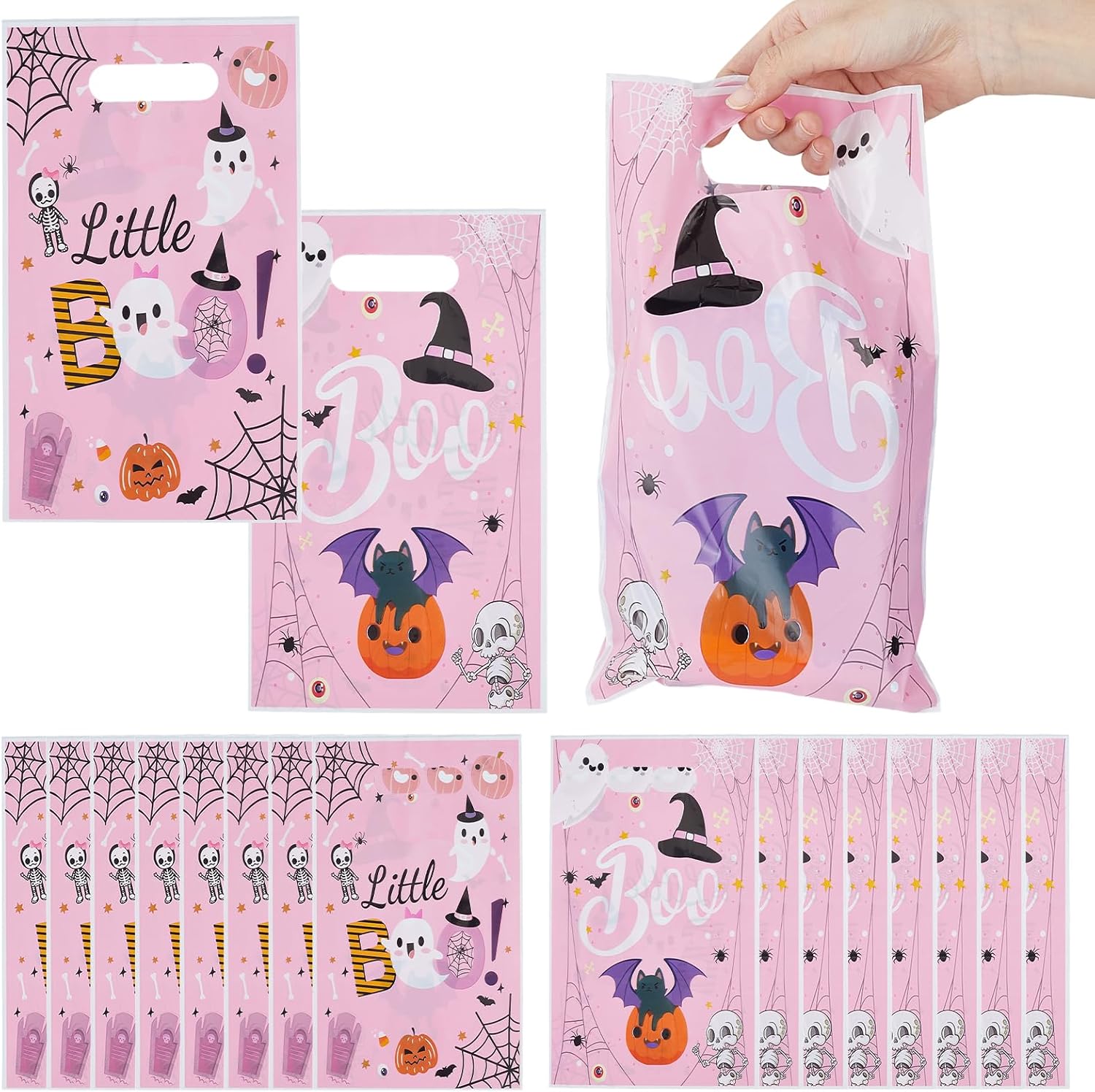 60 Halloween-partytüten, Niedliche Kleine Boo-süßigkeitentüten Aus Kunststoff, Rosa Geister-geschenktüten, Großpackung Kekstüten Für Halloween-partys