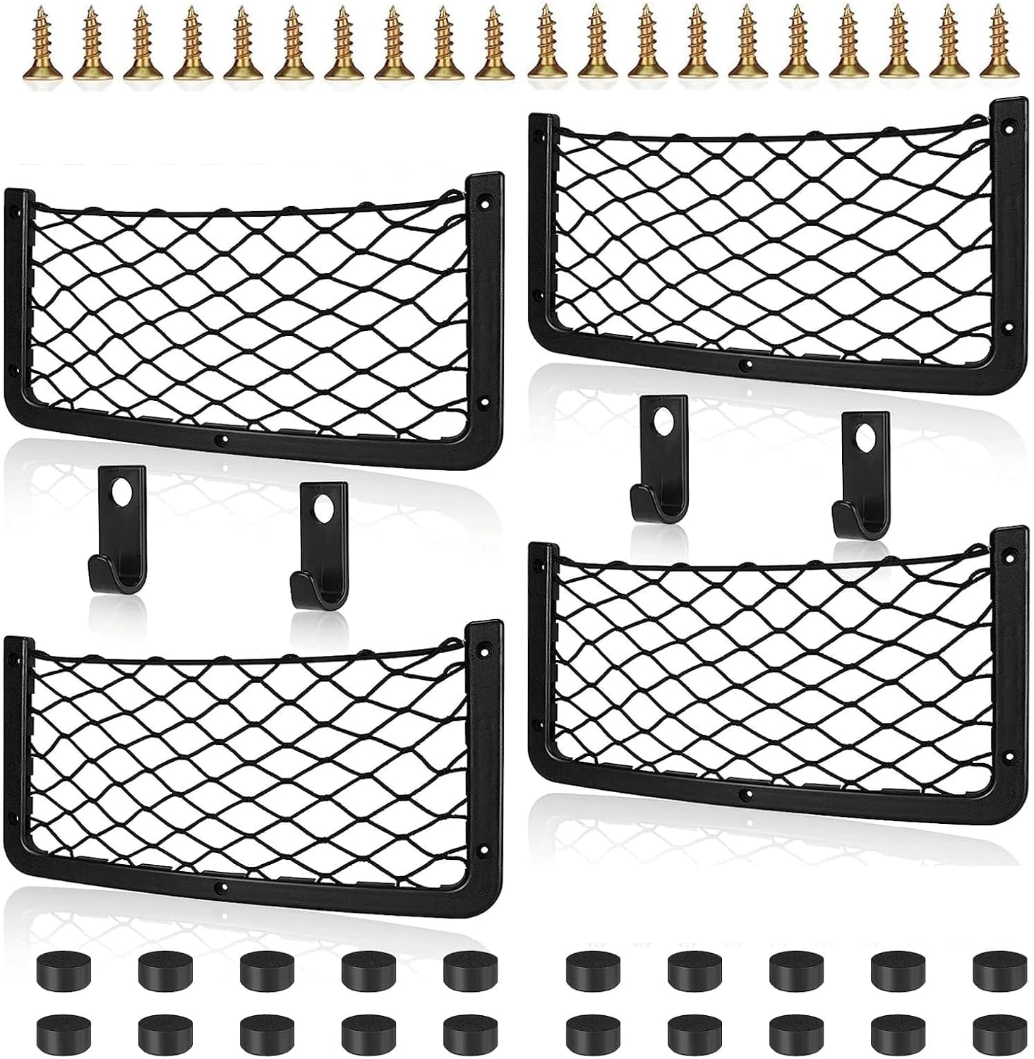 4-teiliges Auto-aufbewahrungsnetz-set Mit Haken, Elastisches Kofferraum-organizer-netz, 36 X 18 Cm, Organizer-tasche Mit Tasche Für Autos, Wohnmobile, Boote Und Haushalte