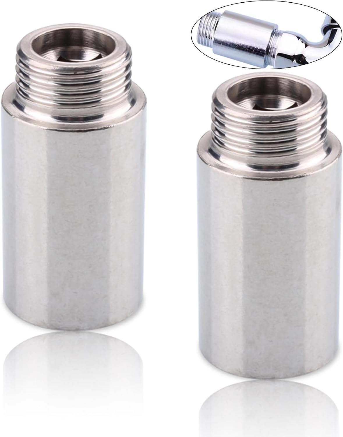 Set Mit 2 Edelstahl-wasserhahnverlängerungen 1/2" X 50 Mm, 1/2" Ig X 1/2" Ag Dn15, Dn15 Gewindeverlängerung, 50 Mm Edelstahl-verlängerungsstück, Anschlussverlängerung