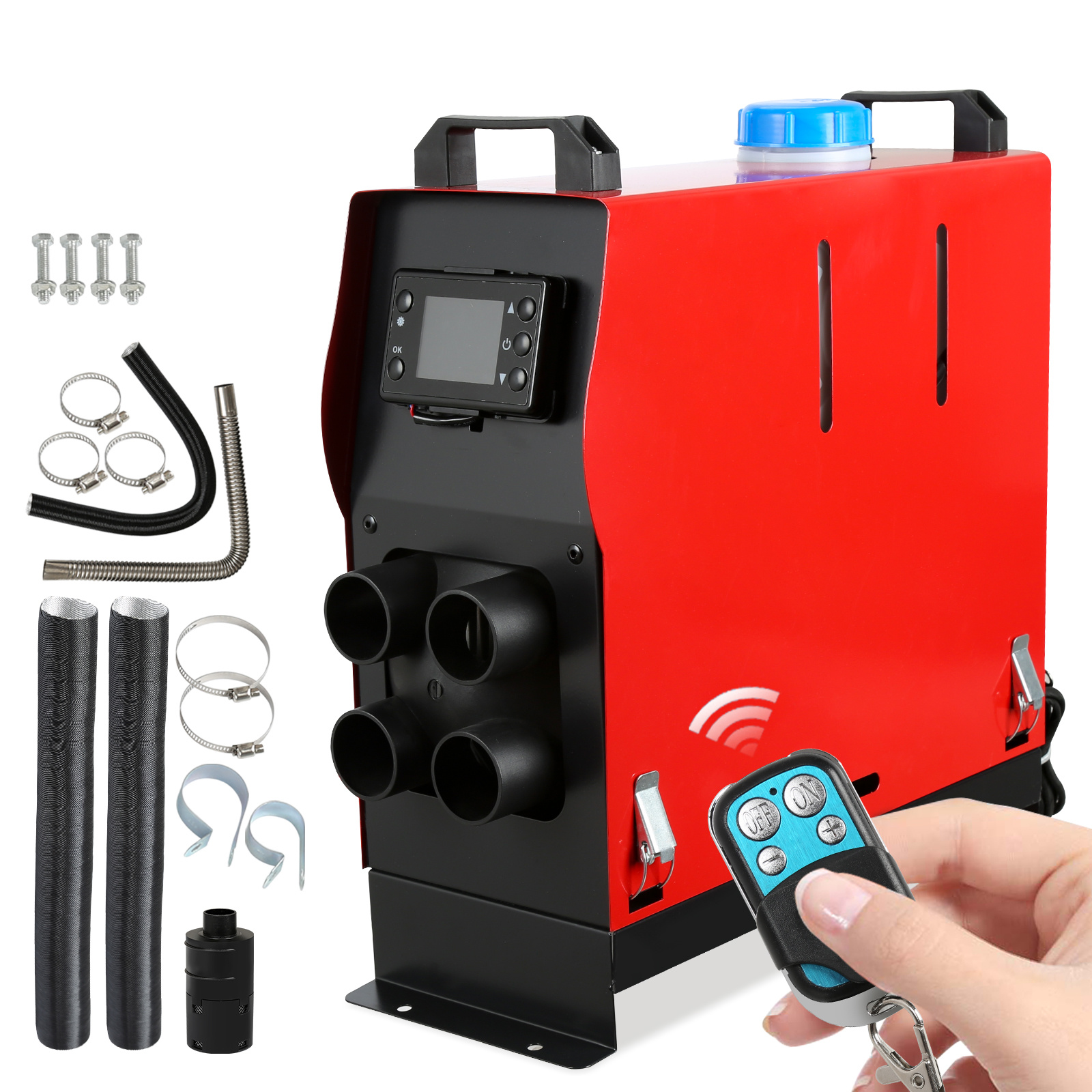 Jiubiaz 12 V Diesel Standheizung 8 Kw Vertikal Luftheizung Dieselheizung Air Heater Für Auto Lkw Wohnmobil Camper Bus Mit Lcd-display Fernbedienung Rot