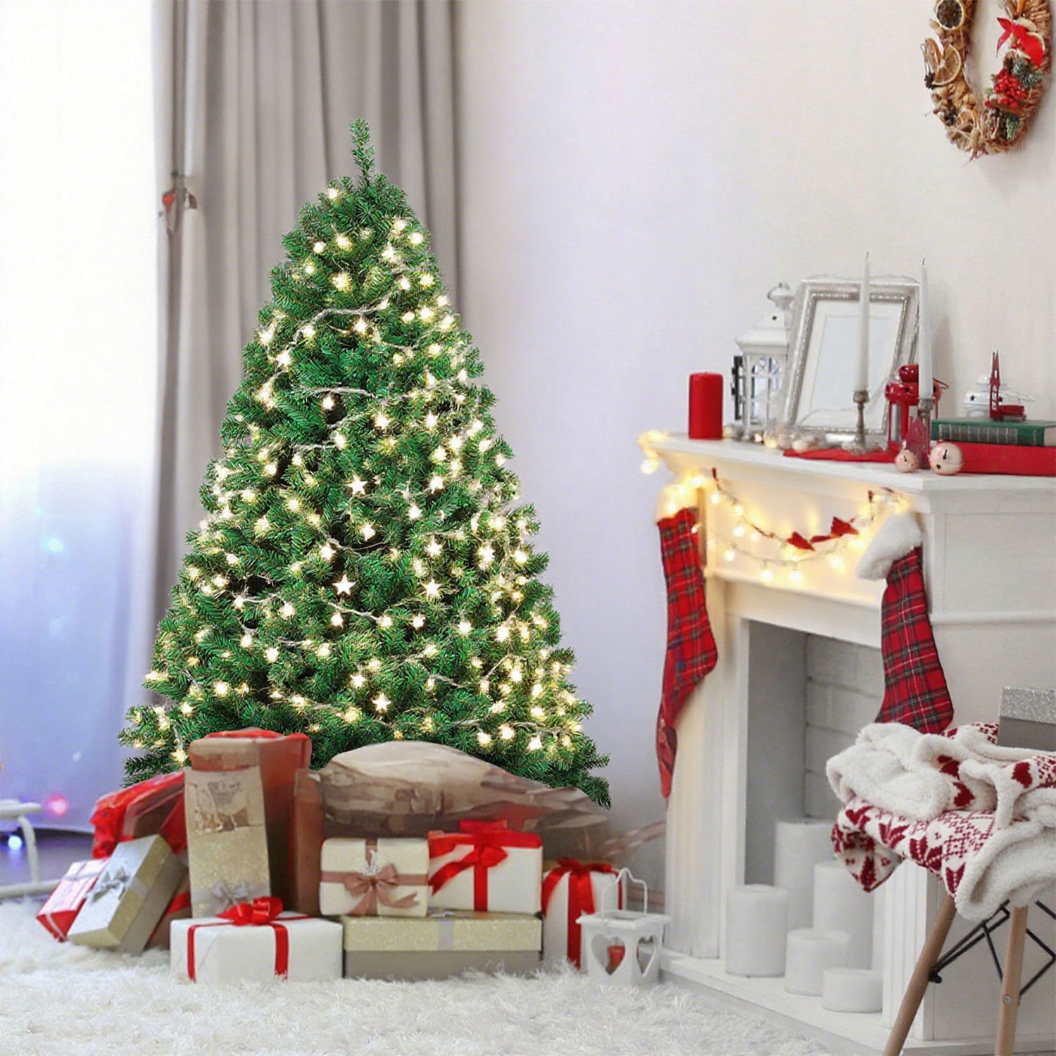 Jiubiaz Künstlicher Weihnachtsbaum 180 Cm Mit 250 Led Warmweiß, 860 Zweige, Pvc Und Metall, Automatisch Öffnende Zweige, Grün